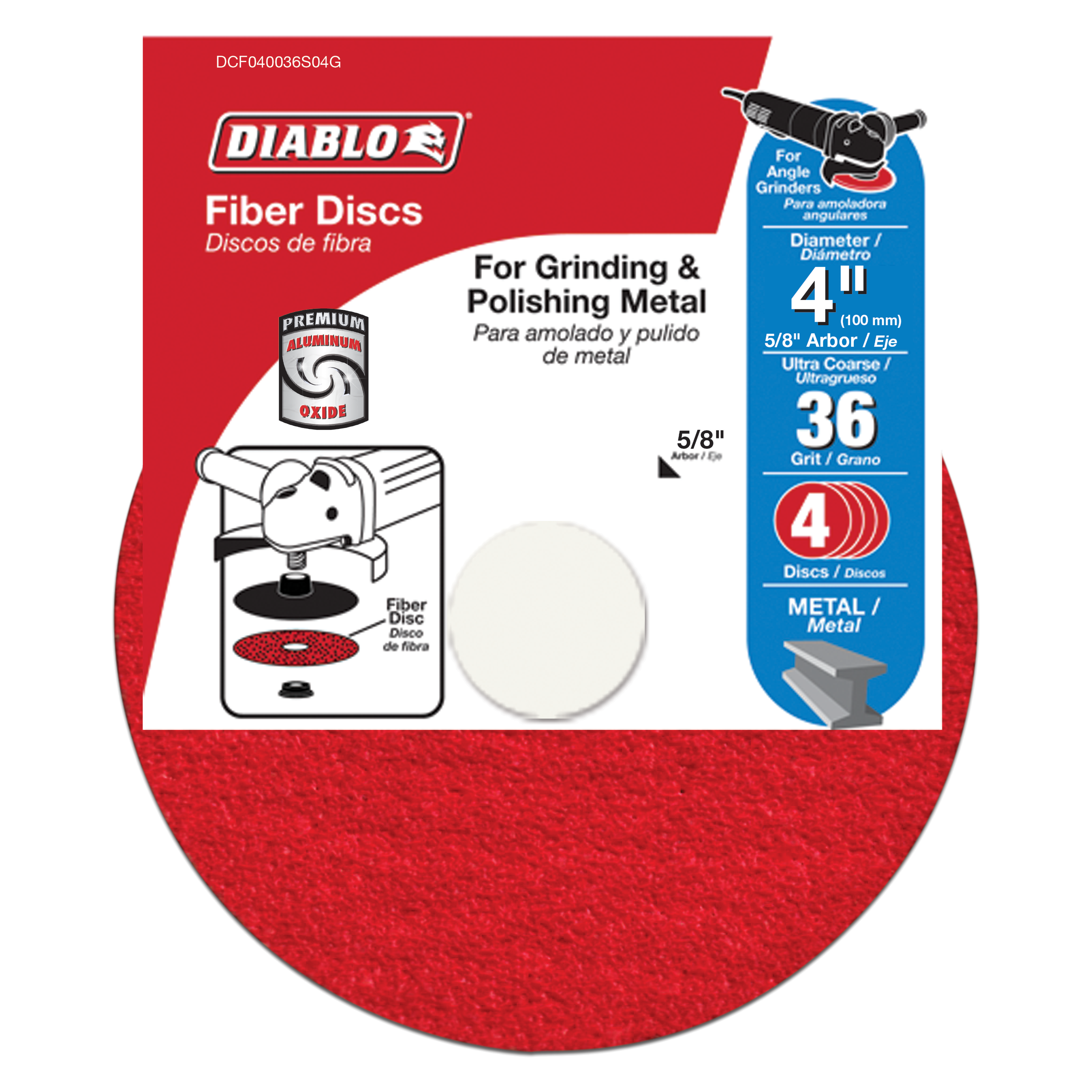 Diablo DCF040036S04G 4" 36-Grit Fiber Discs for Metal (4-Pack)
