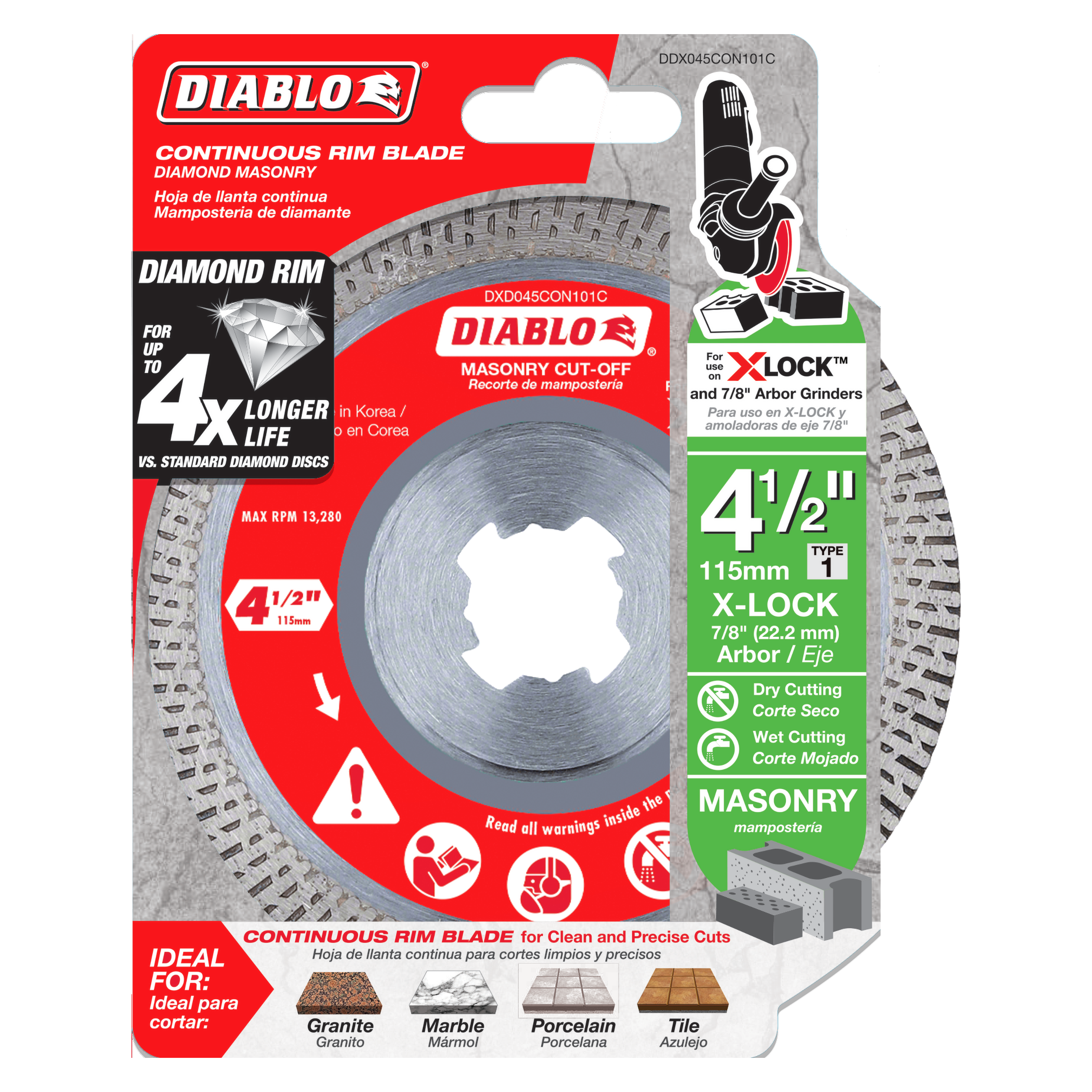 Diablo DDX045CON101C 4-1/2" X-LOCK Diamond Continuous Rim Masonry Cut-Off Disc