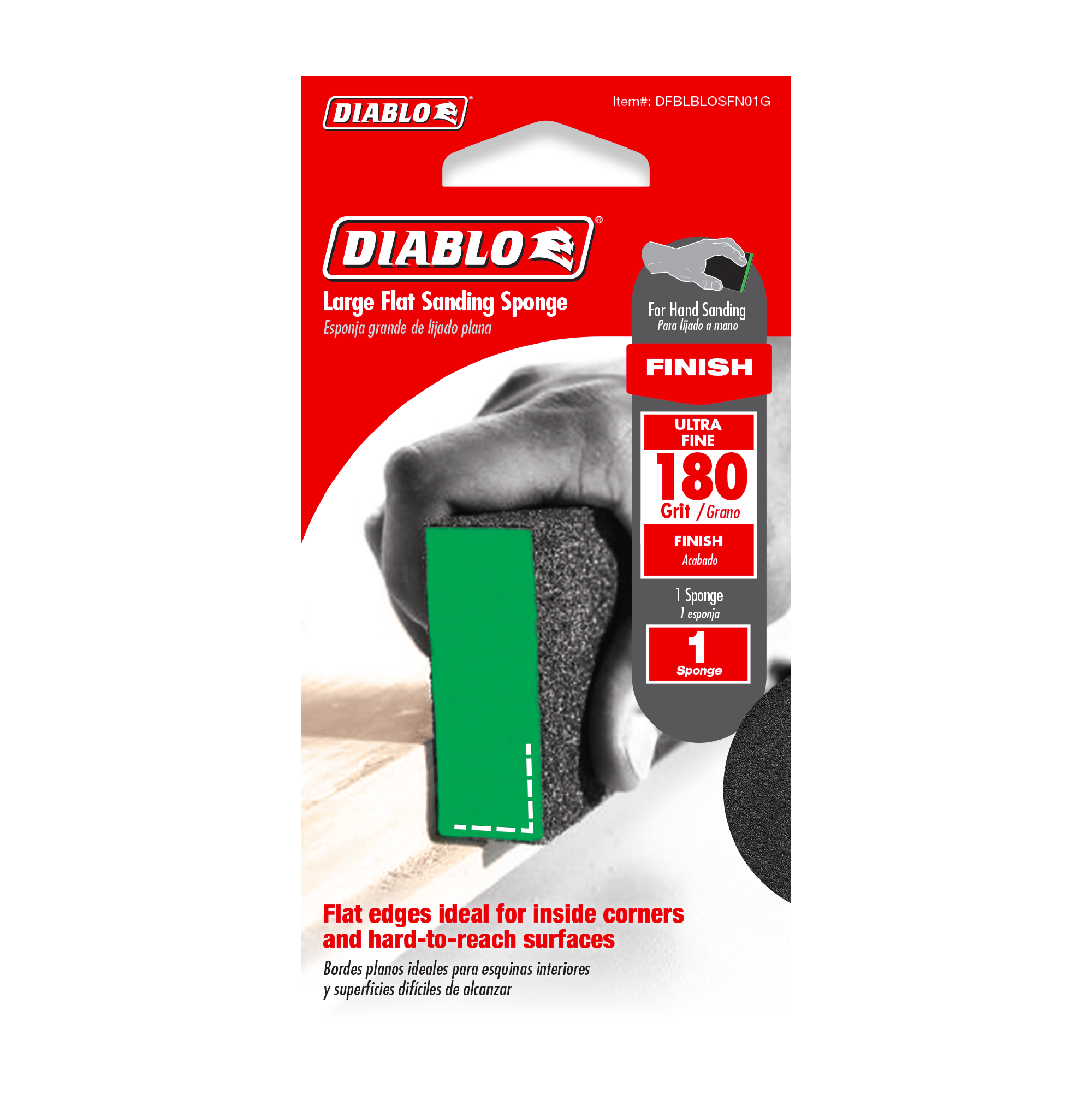 Diablo DFBLBLOSFN01G 5" x 3" x 1" 180-Grit Large Flat Edge Sanding Sponge