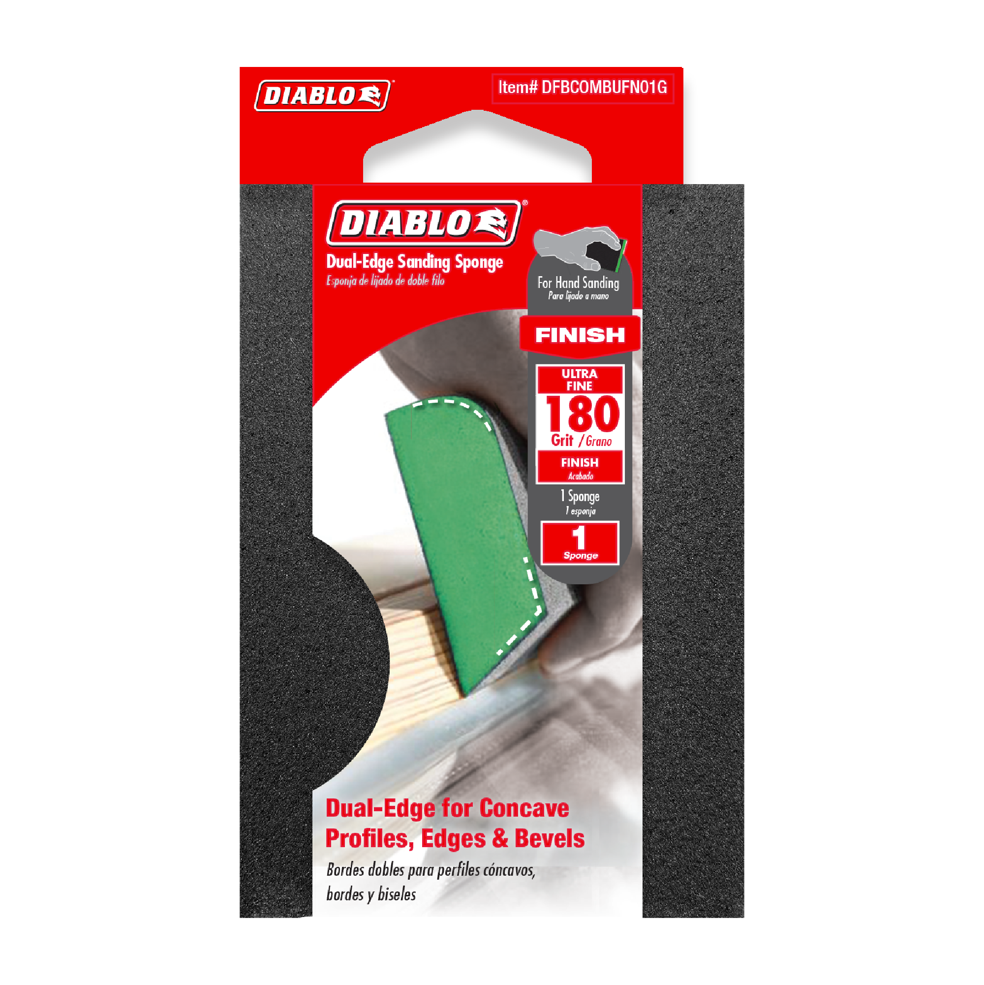 Diablo DFBCOMBUFN01G 4" x 2-1/2" x 1" 180-Grit Dual-Edge Sanding Sponge