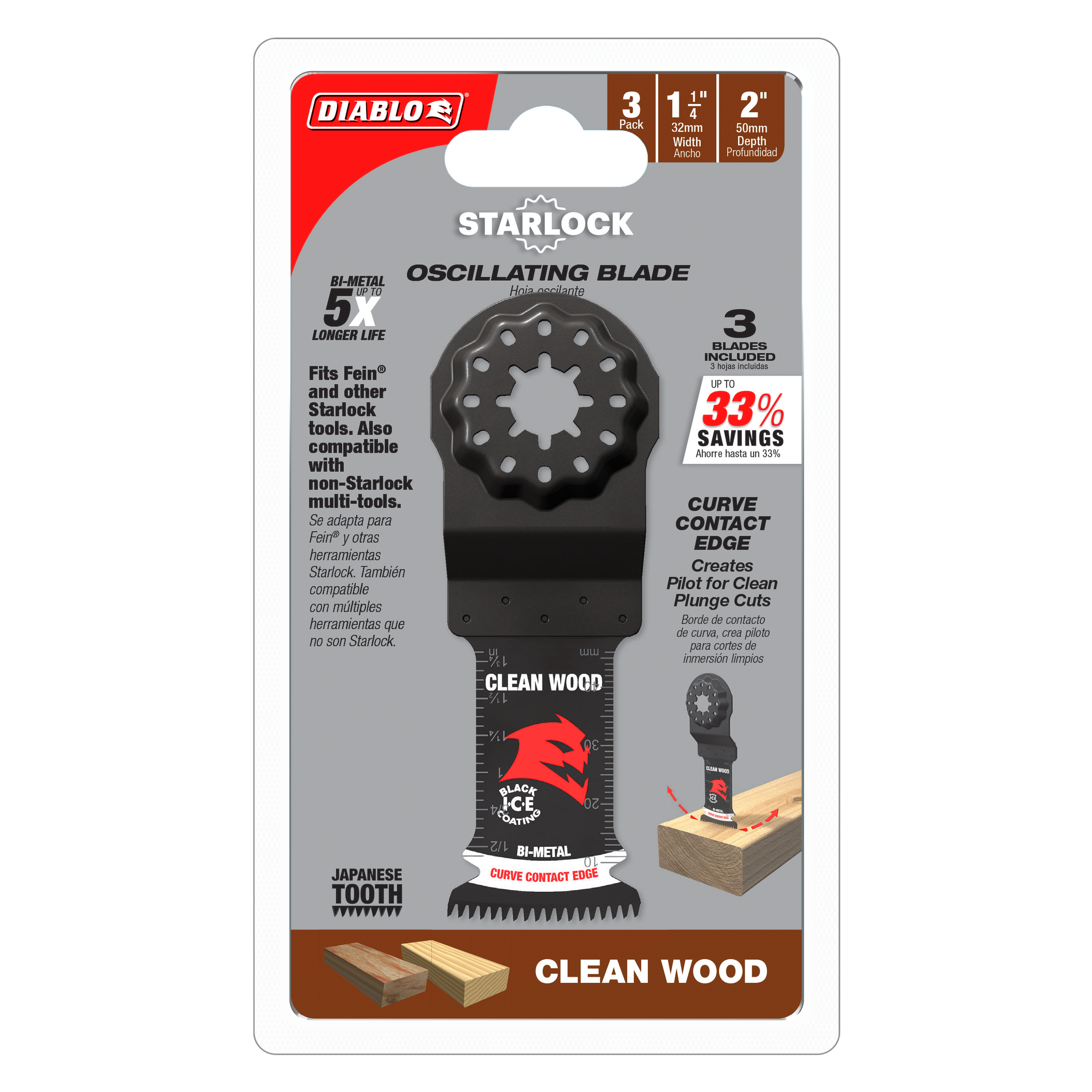 Diablo DOS125JBW3 1-1/4" Demo Demon™ Starlock Bi-Metal Oscillating Blades for Clean Wood (3-Pack)