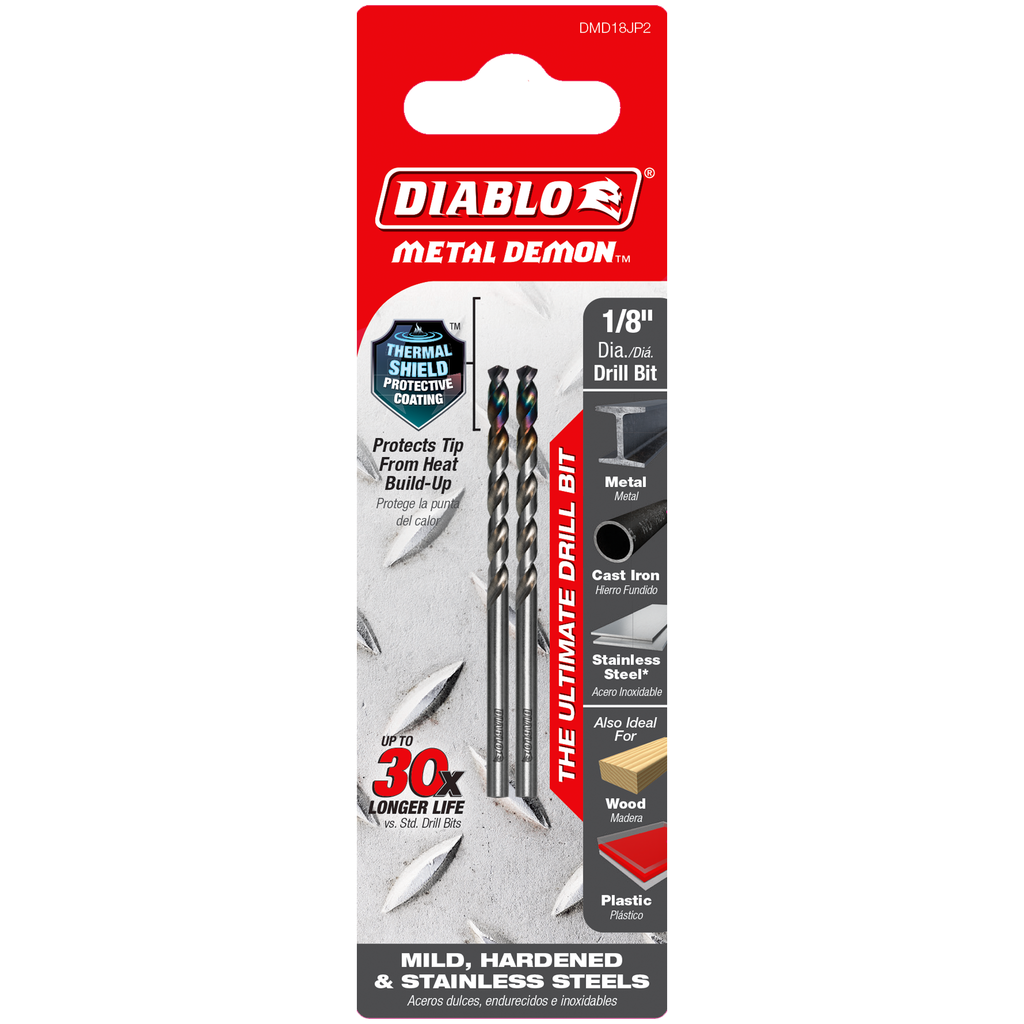 Diablo DMD18JP2 1/8" Metal Demon™ Drill Bits for Mild, Hardened and Stainless Steels (2-Pack)