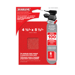 Diablo DCS045100S06G 4-1/2" x 5-1/2" 100-Grit Palm Sander 1/4 Sanding Sheets (6-Pack)