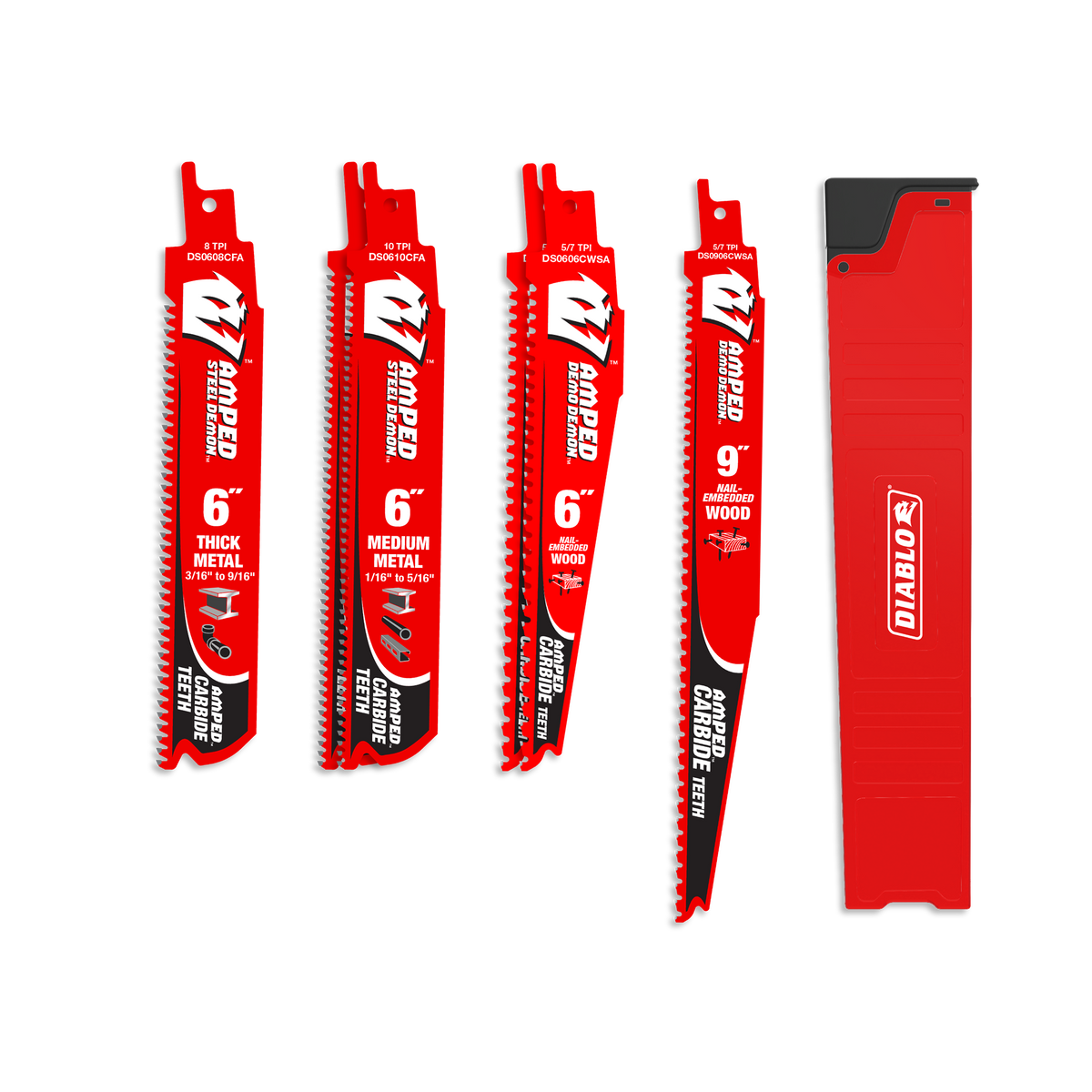 Diablo DS006SCA AMPED™ Demo Demon™ & Steel Demon™ Carbide Teeth Reciprocating Blade Set (6-pc)