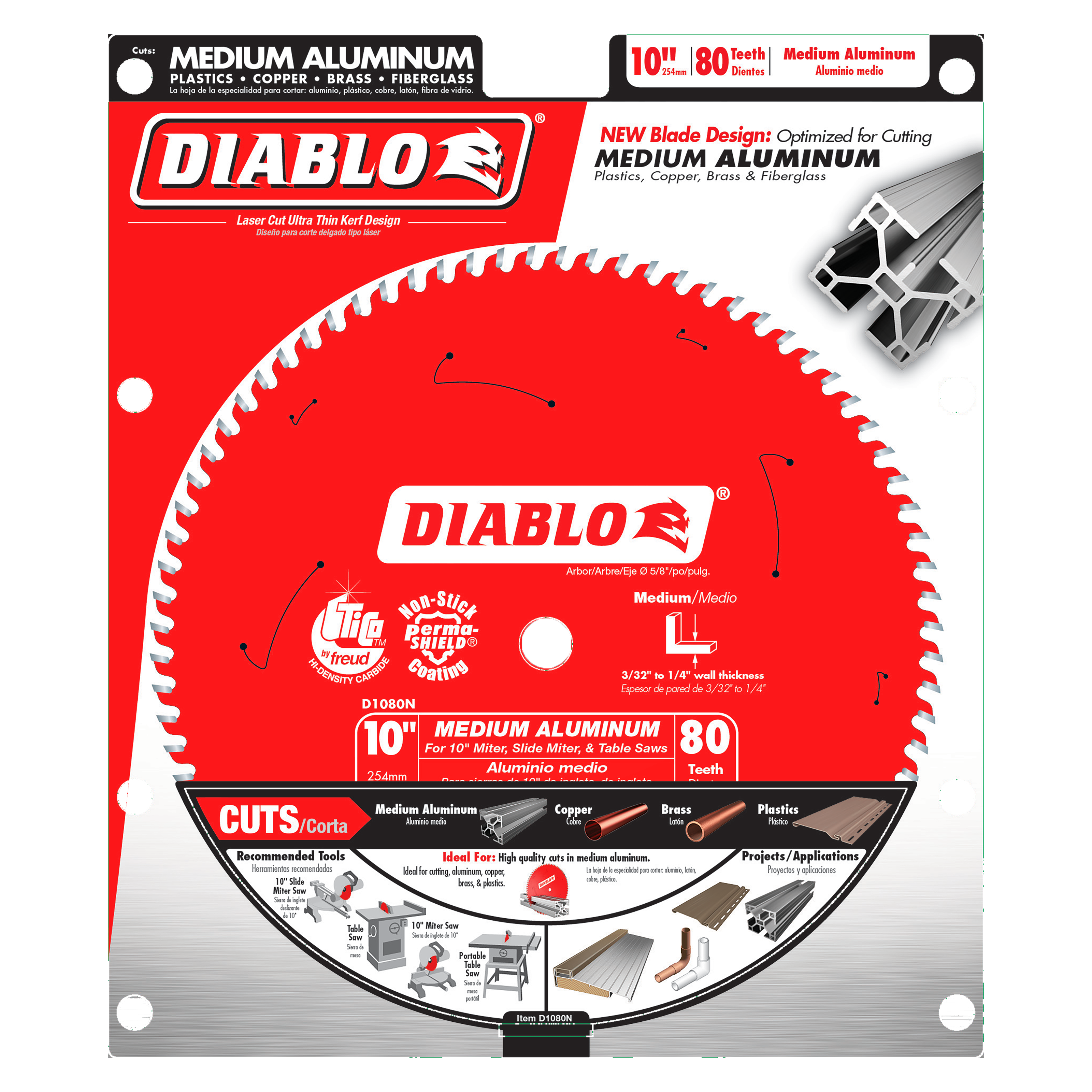 Diablo D1080N 10" x 80-Teeth Saw Blade for Medium Aluminum