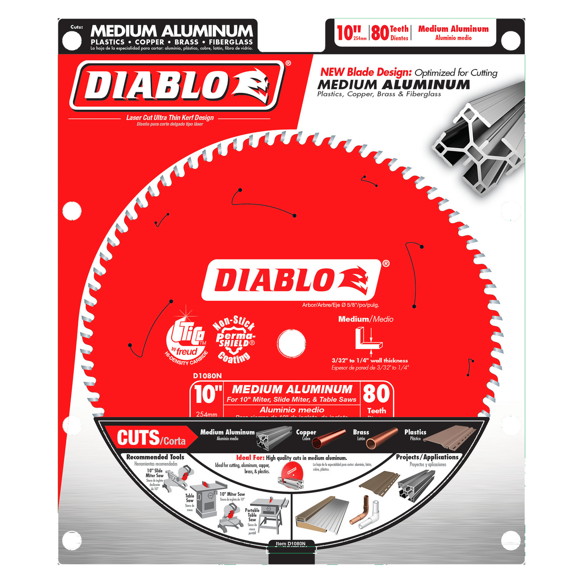 Diablo D1080N 10" x 80-Teeth Saw Blade for Medium Aluminum