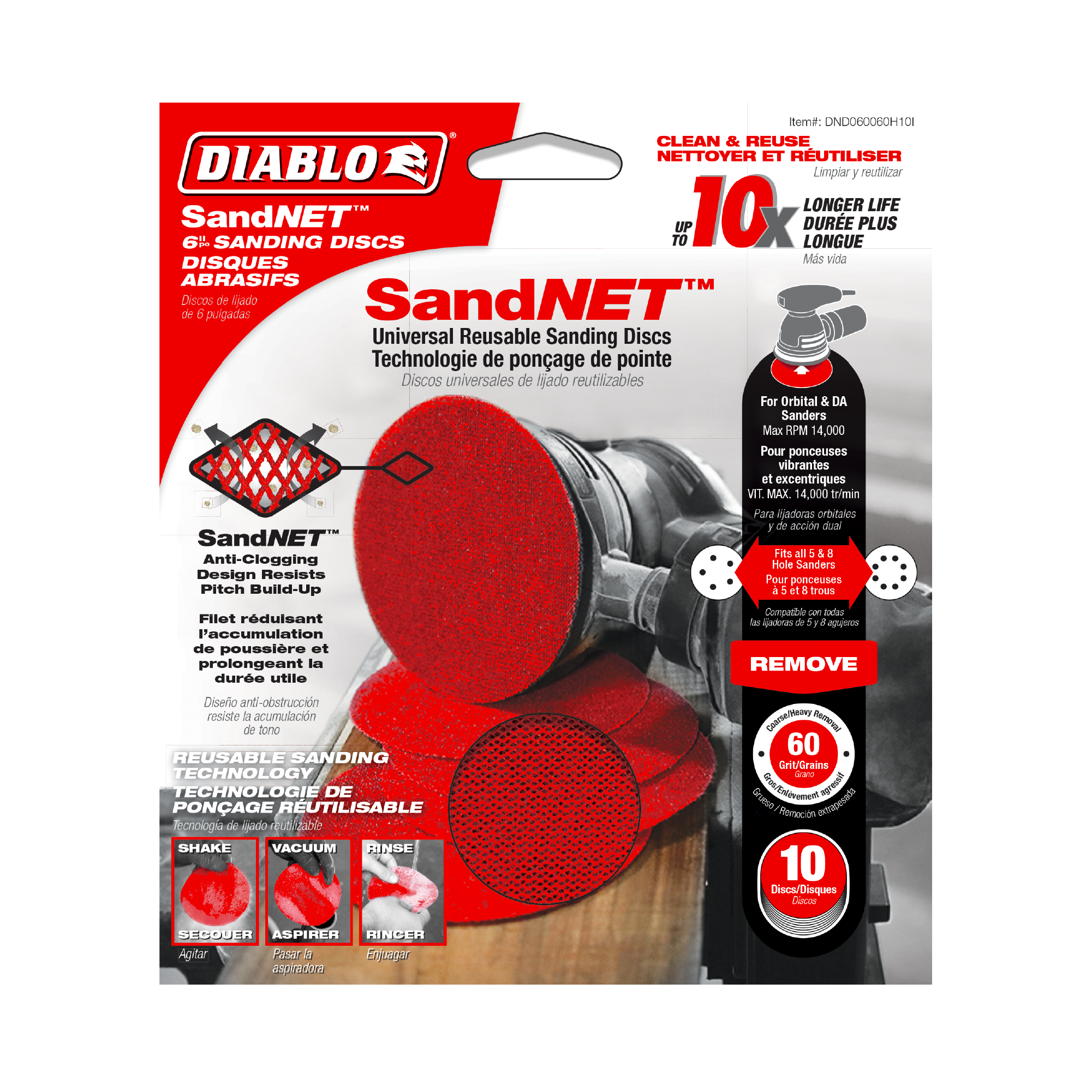 Diablo DND060060H10I 6" 60-Grit SandNET™ Sanding Discs with Connection Pad (10-Pack)