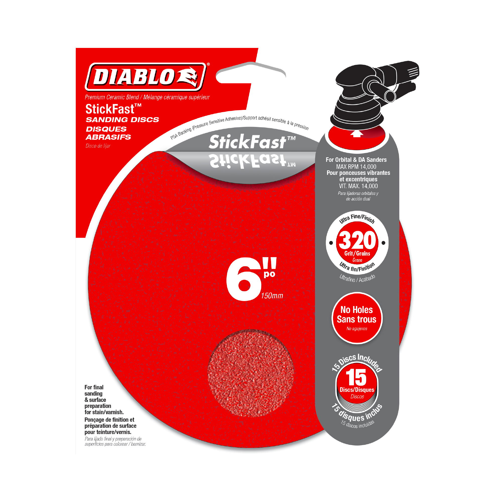 Diablo DCD060320P15G 6" 320-Grit StickFast™ ROS Sanding Discs (15-Pack)