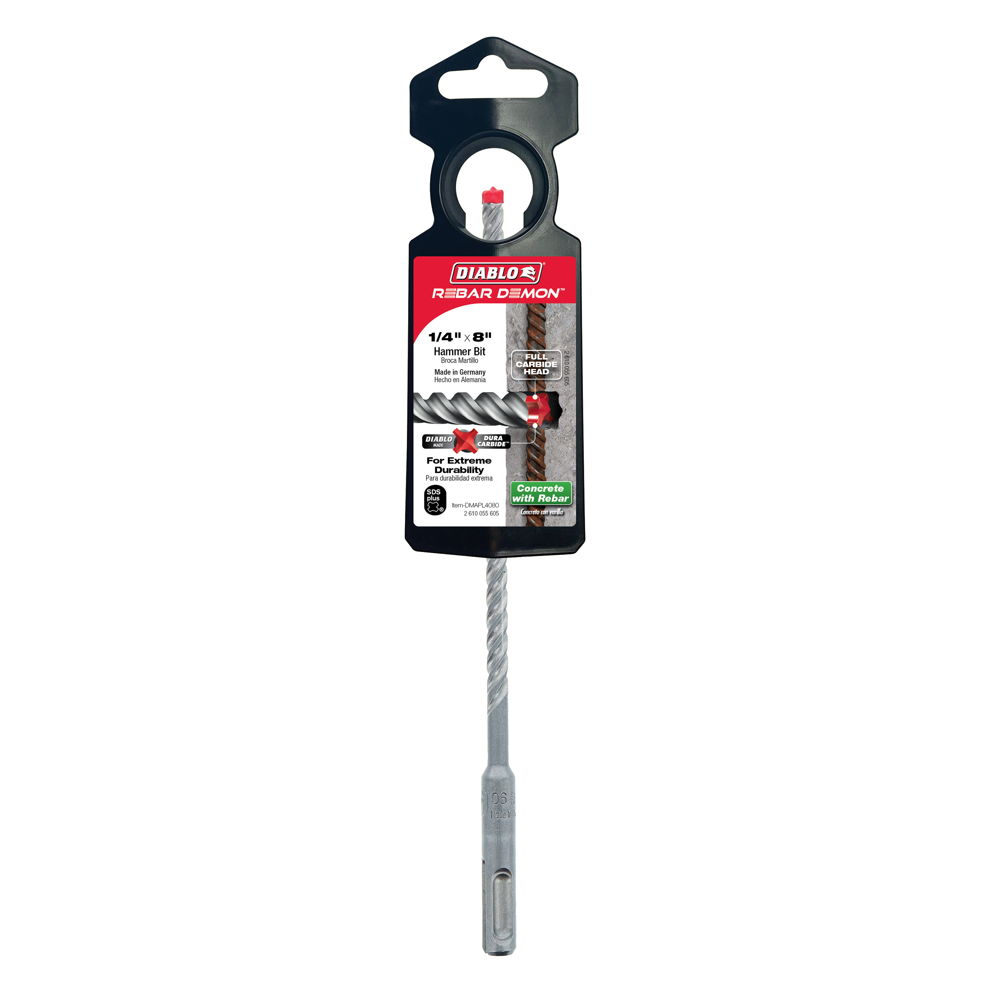 Diablo DMAPL4080 1/4" x 6" x 8" Rebar Demon™ SDS-Plus 4-Cutter Full Carbide Head Hammer Drill Bit