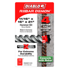 Diablo DMAMX1430 11/16" x 16" x 21" Rebar Demon™ SDS-Max 4-Cutter Full Carbide Head Hammer Drill Bit