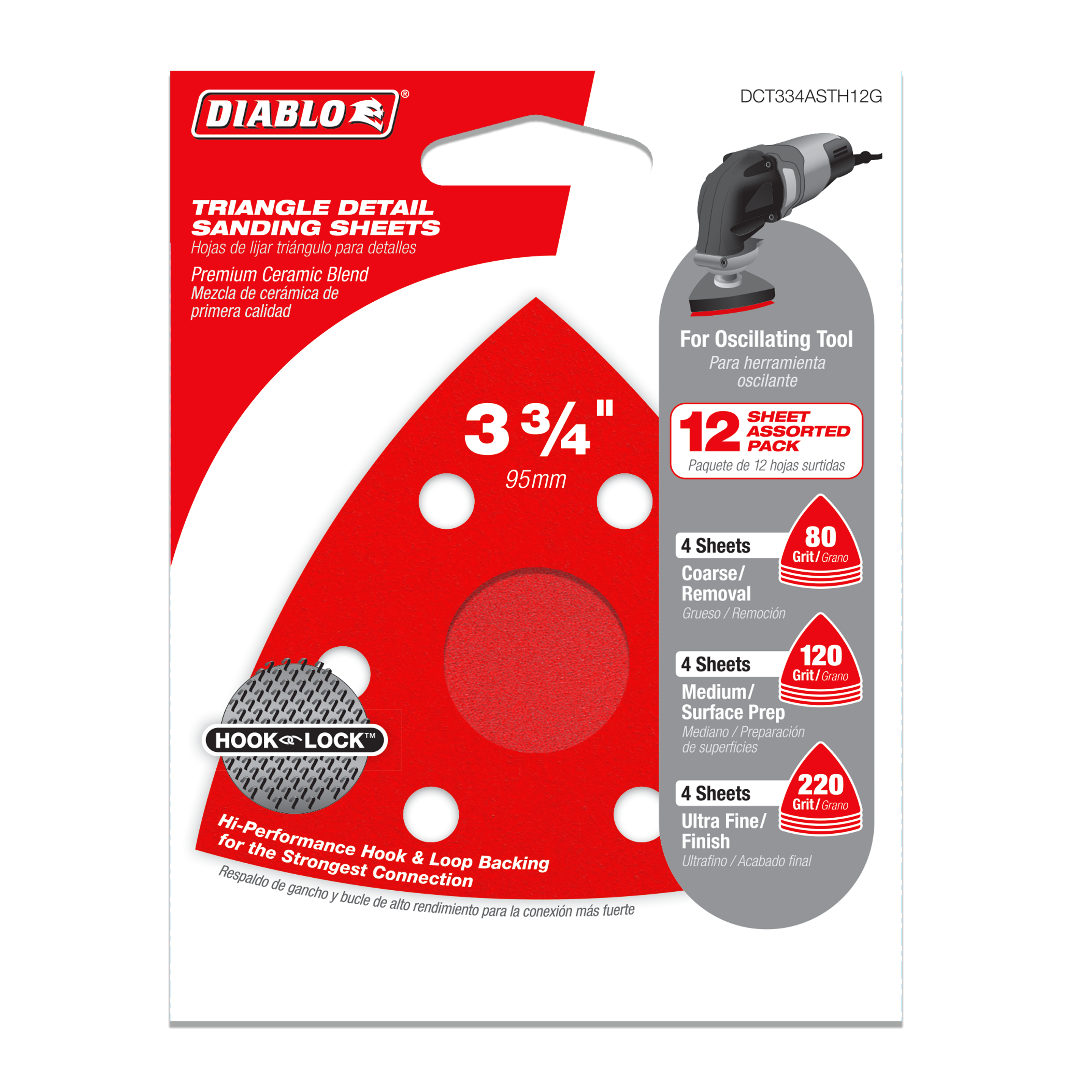 Diablo DCT318120H10G 3-1/8" 120-Grit Hook & Lock™ Triangle Detail Sanding Sheets (10-Pack)