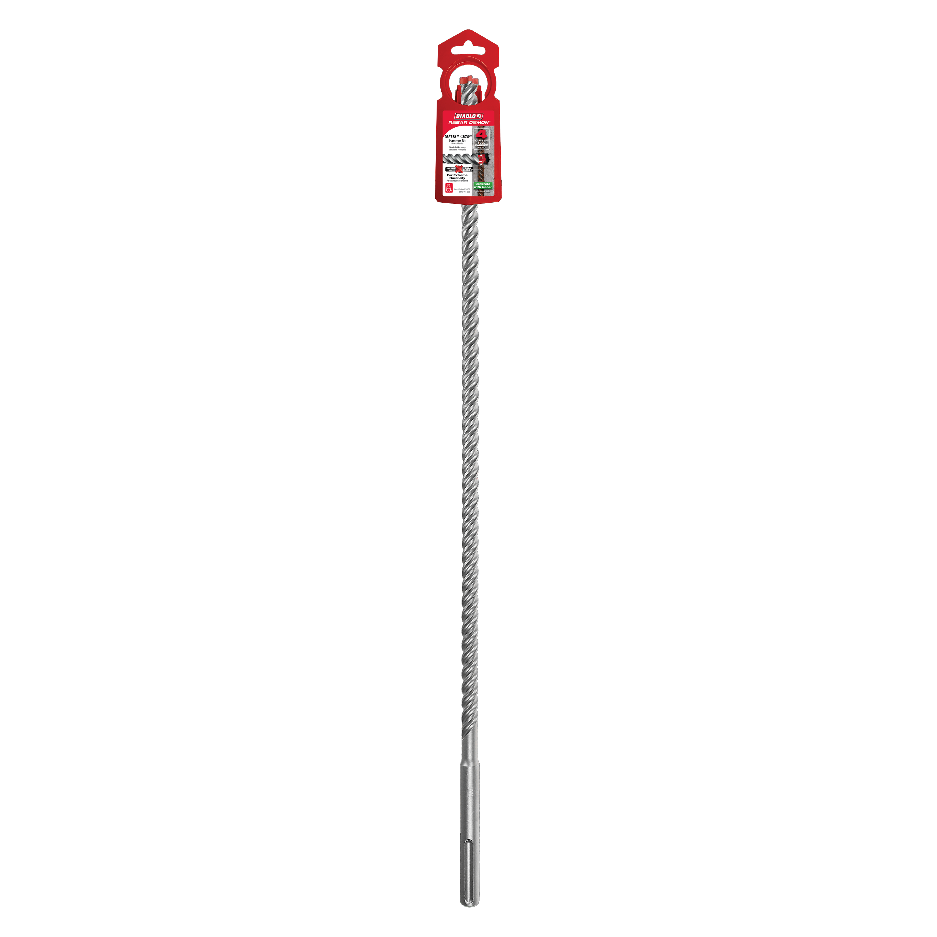 Diablo DMAMX1070 9/16" x 24" x 29" Rebar Demon™ SDS-Max 4-Cutter Full Carbide Head Hammer Drill Bit