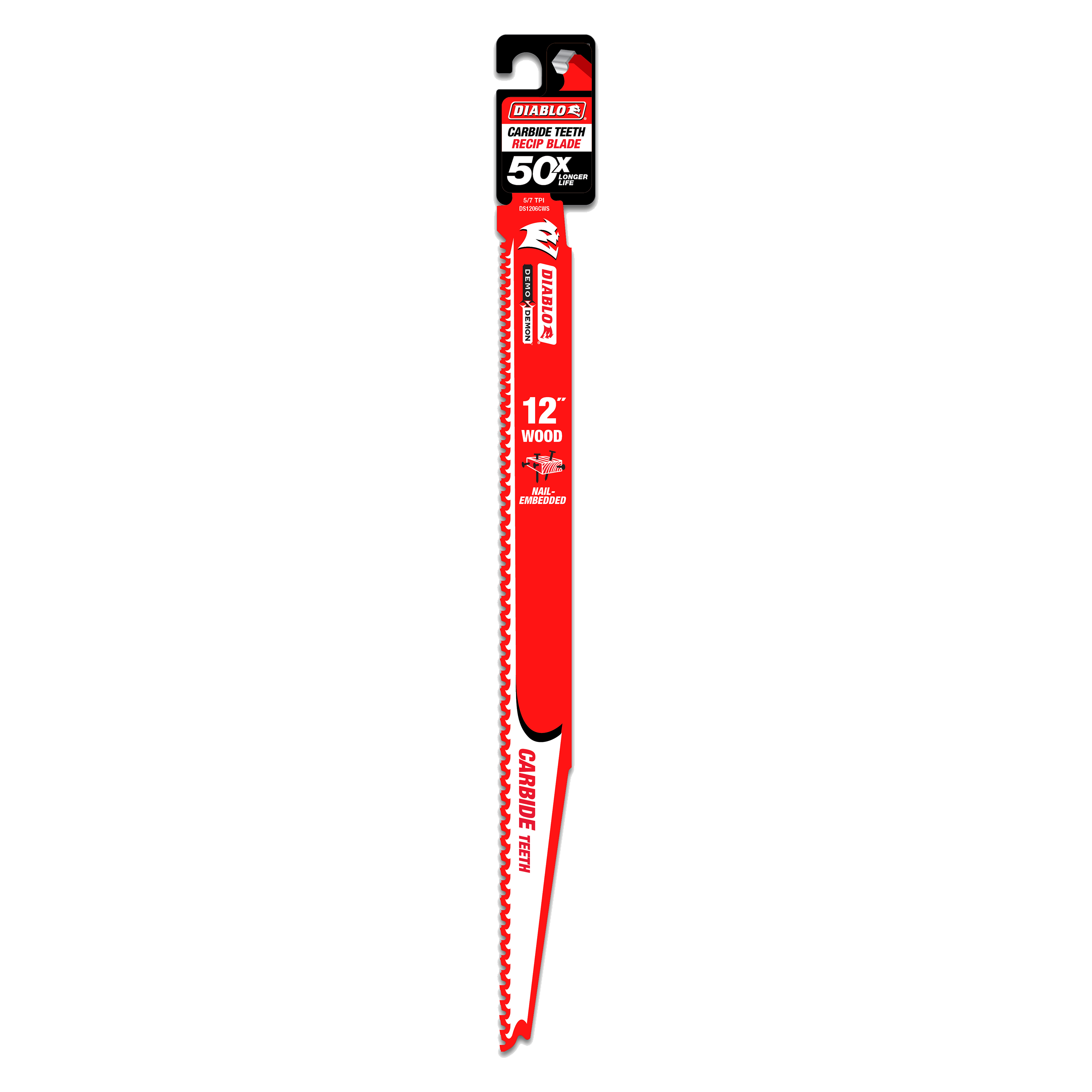 Diablo DS1206CWS 12" 5/7TPI Demo Demon™ Carbide Teeth Reciprocating Saw Blade for Nail-Embedded Wood