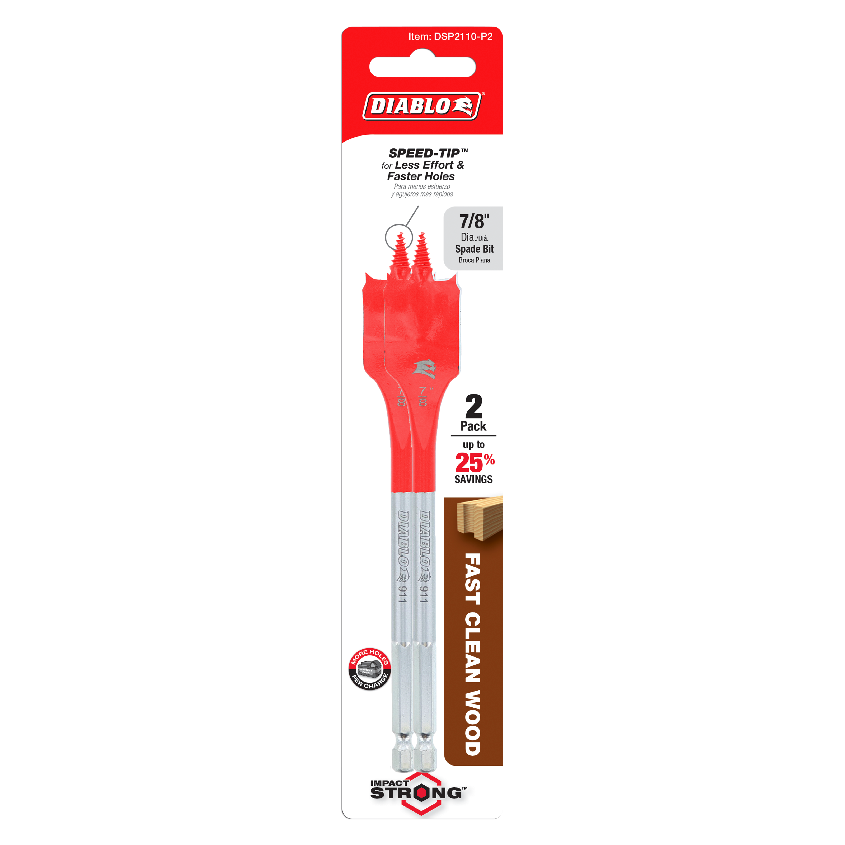 Diablo DSP2110-P2 7/8" x 6" Spade Bits for Wood (2-Pack)