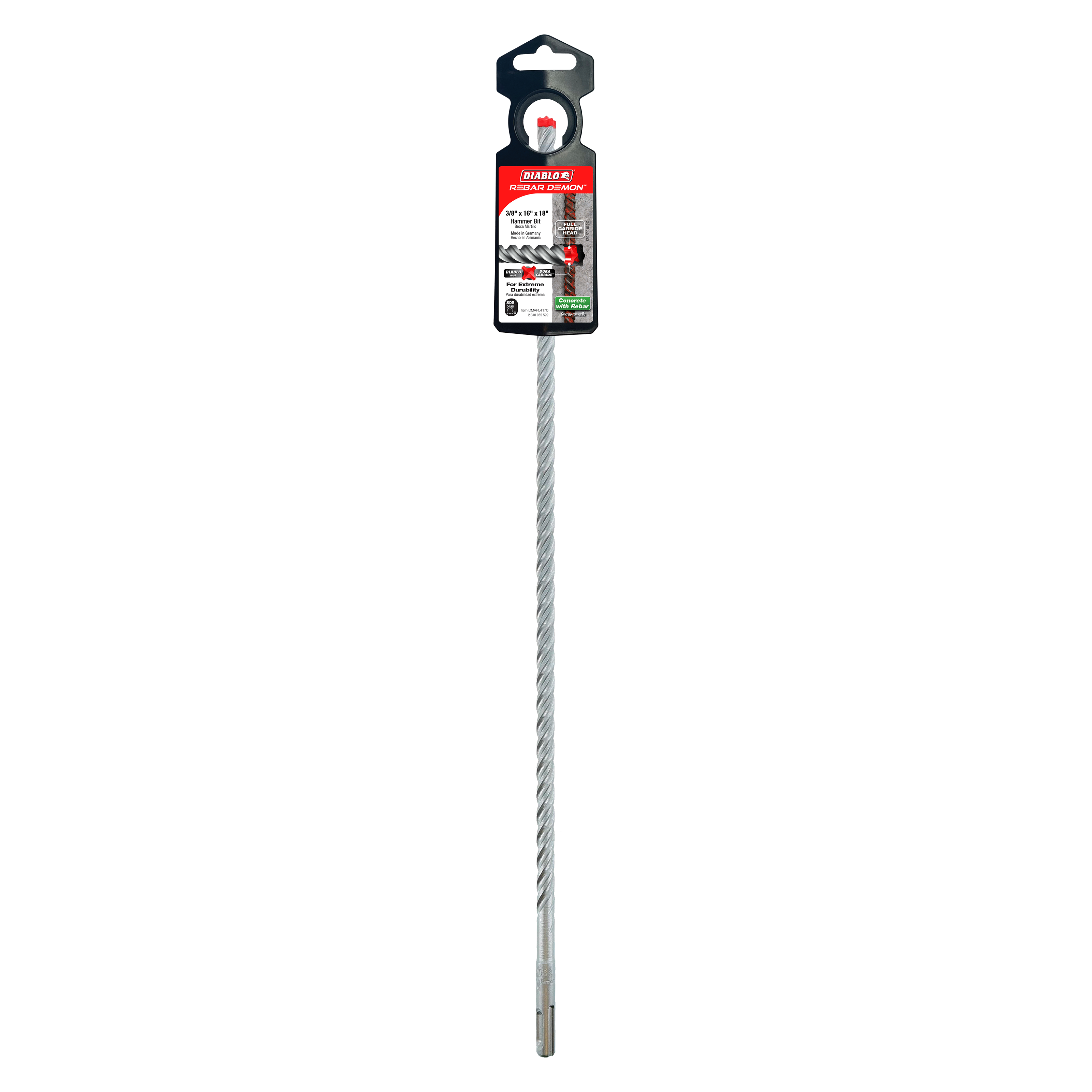 Diablo DMAPL4170 3/8" x 16" x 18" Rebar Demon™ SDS-Plus 4-Cutter Full Carbide Head Hammer Drill Bit