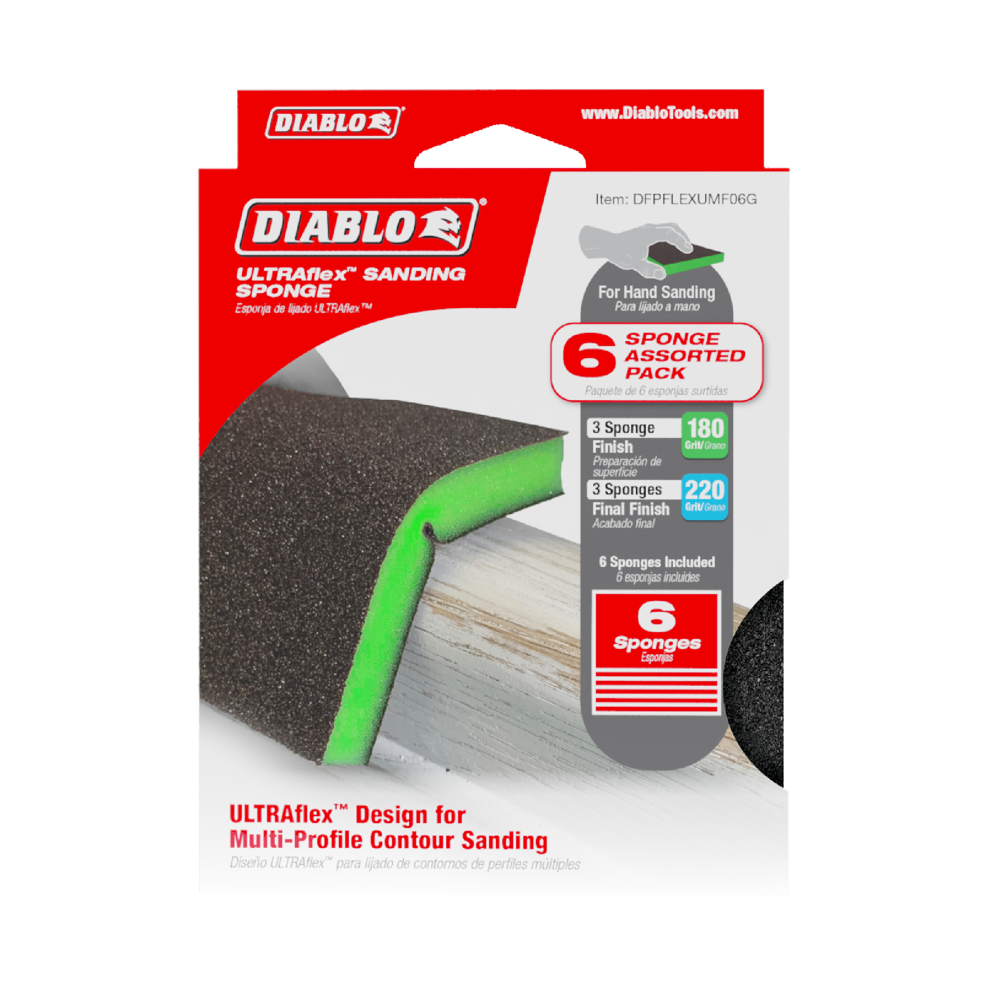Diablo DFPFLEXUMF06G ULTRAflex™ Ultra Fine & Micro Fine Assorted Pack Sanding Sponge (6-Piece)