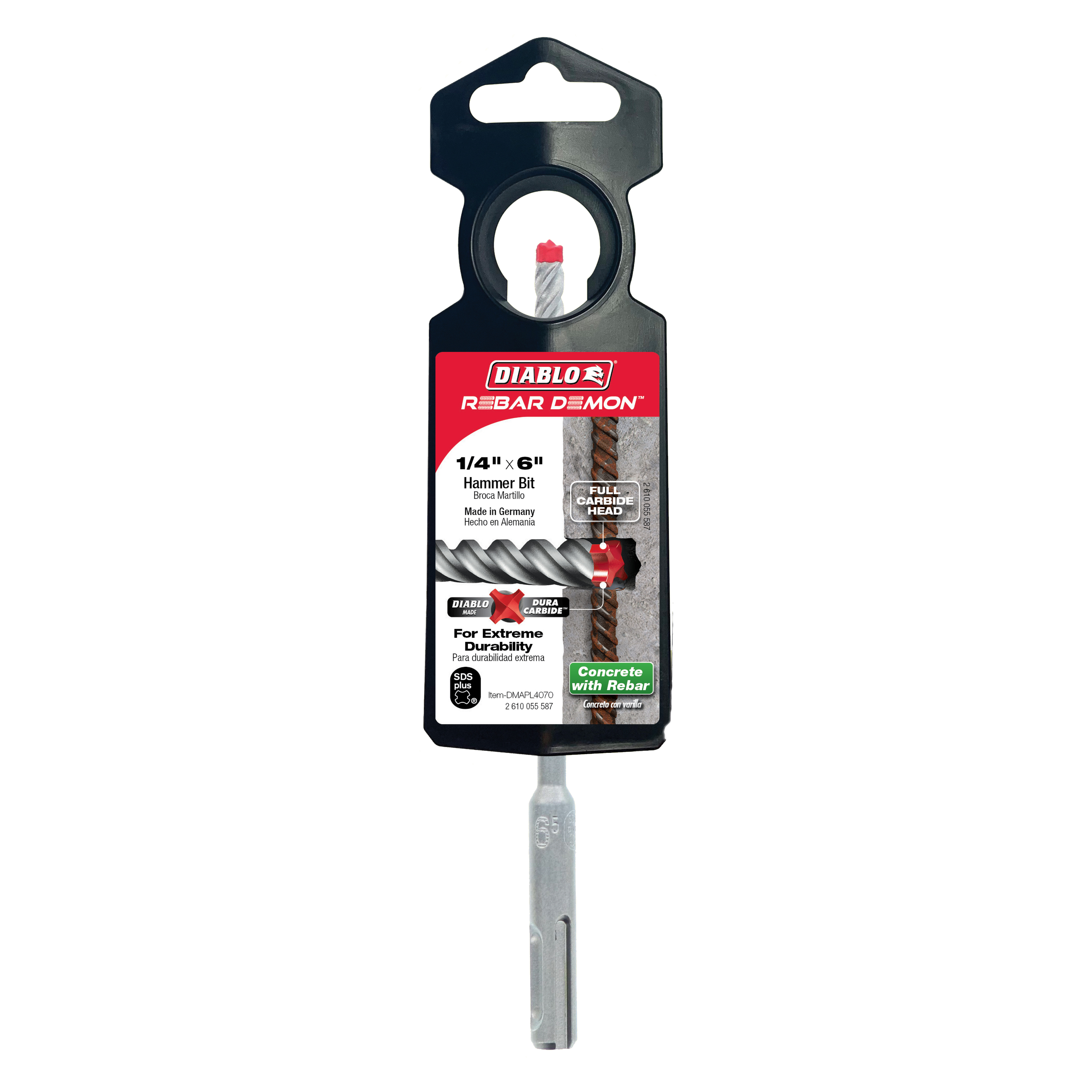 Diablo DMAPL4070 1/4" x 4" x 6" Rebar Demon™ SDS-Plus 4-Cutter Full Carbide Head Hammer Drill Bit