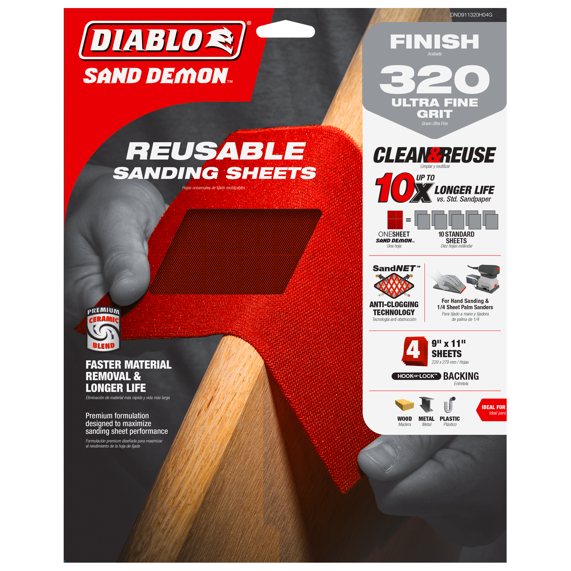Diablo DND911220H05G 9" x 11" 220-Grit SandNET™ Reusable Sanding Sheets (5-Piece)