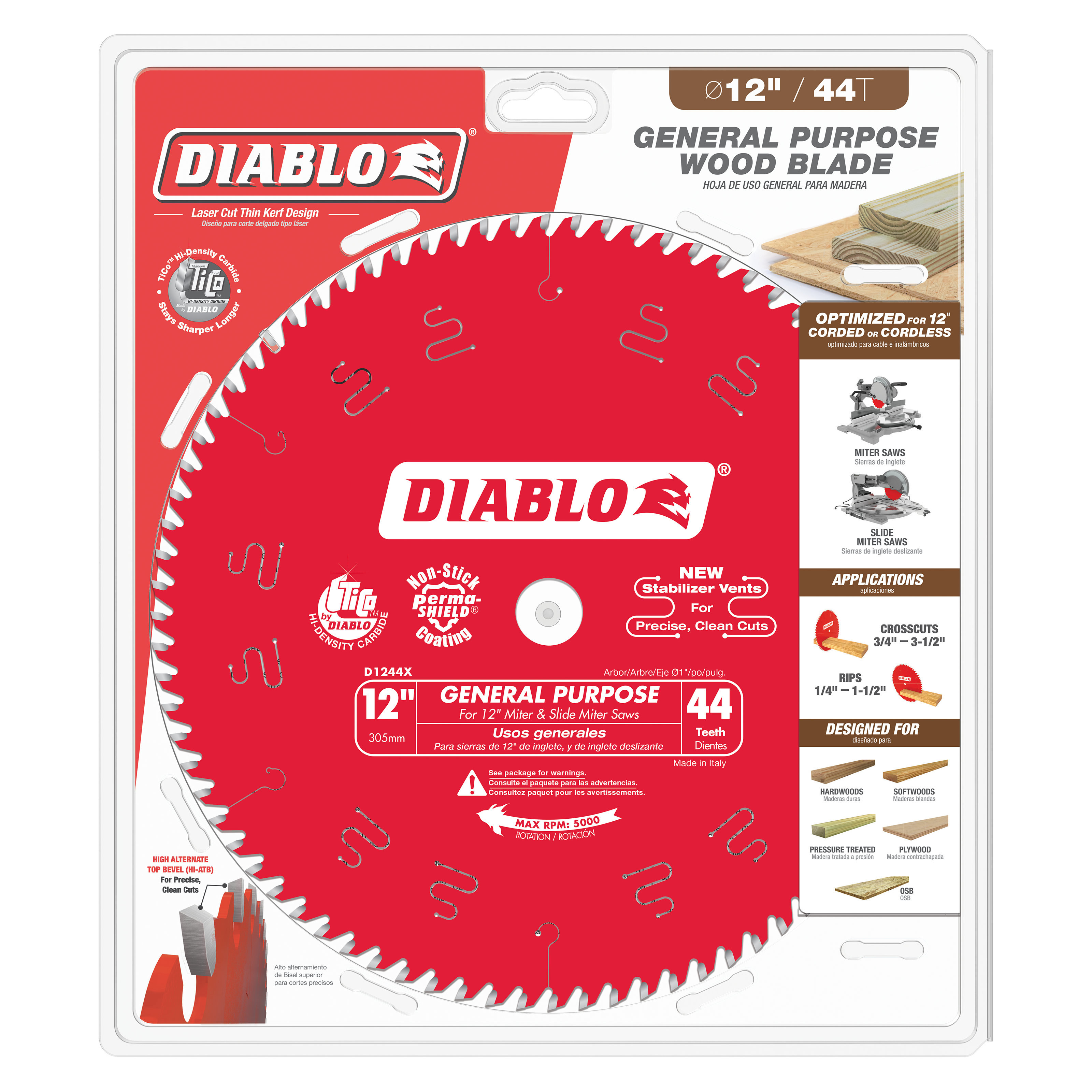 Diablo D1244X 12" x 44-Teeth General Purpose Saw Blade for Wood