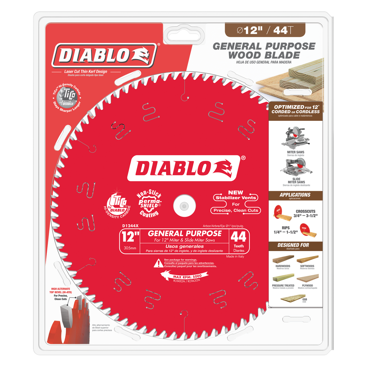 Diablo D1244X 12" x 44-Teeth General Purpose Saw Blade for Wood