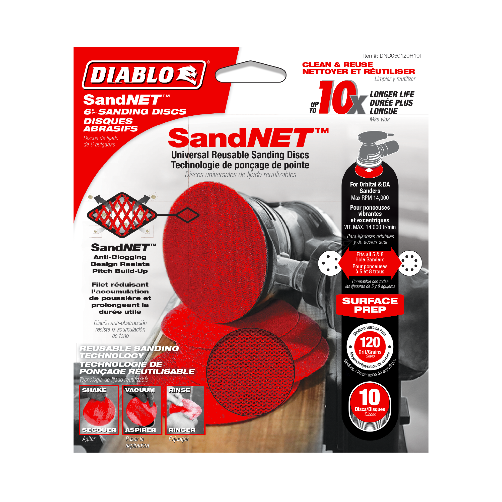 Diablo DND060120H10I 6" 120-Grit SandNET™ Sanding Discs with Connection Pad (10-Pack)