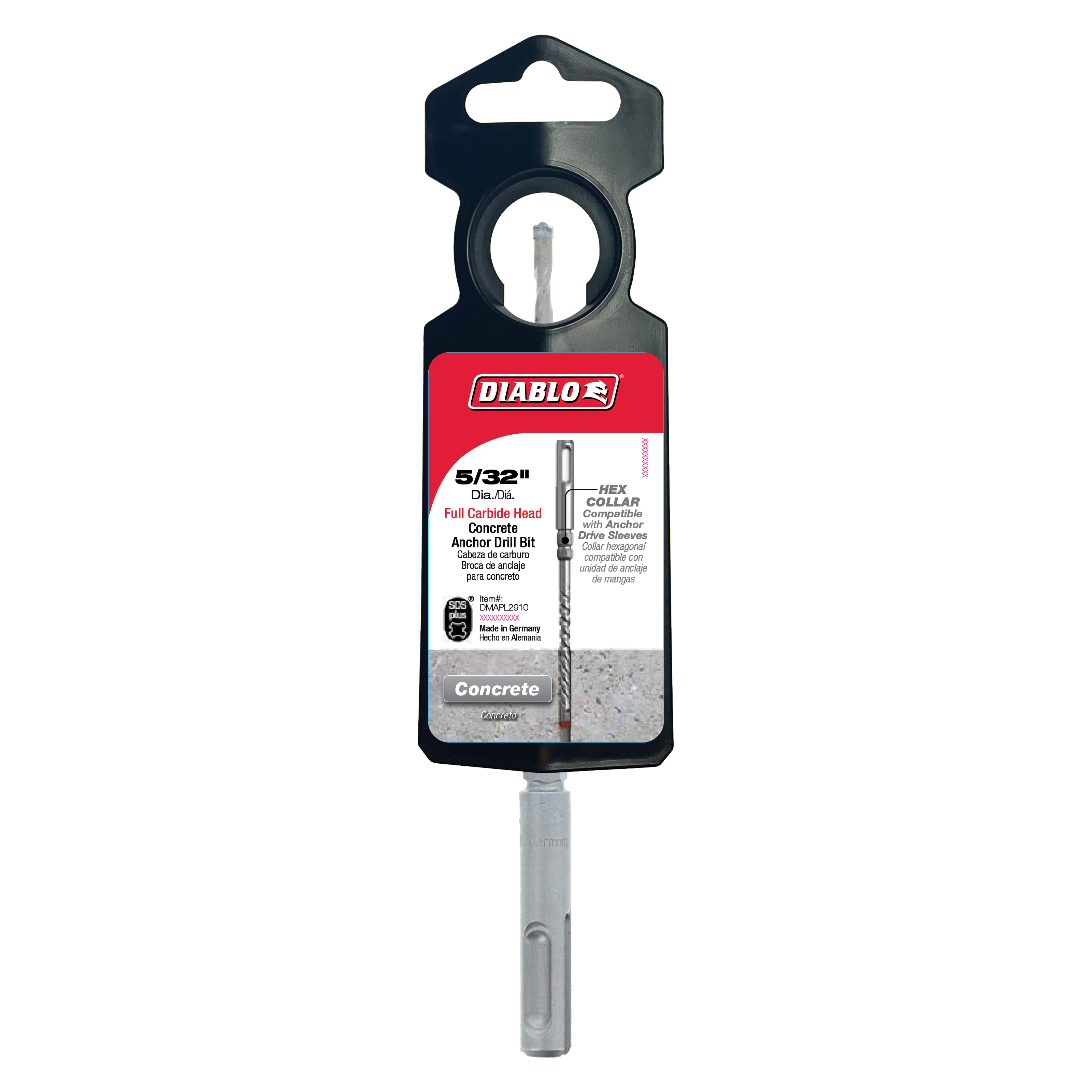 Diablo DMAPL2910 5/32" x 3-1/2" x 6" SDS-Plus Full Carbide Head Concrete Anchor Hammer Drill Bit