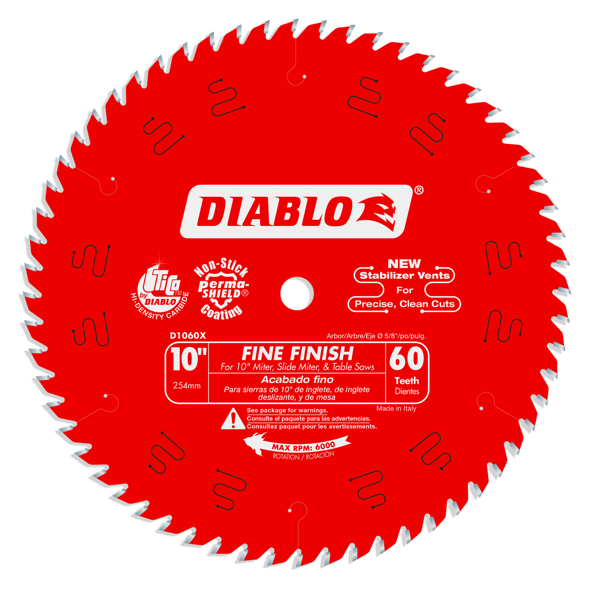 Diablo D1060X 10" x 60-Teeth Fine Finish Saw Blade for Wood