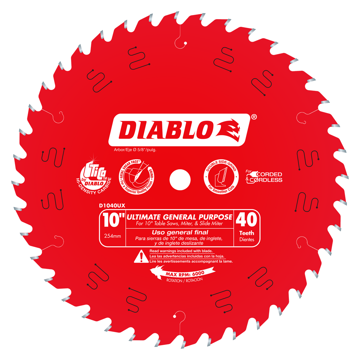 Diablo D1040UX 10" x 40-Teeth Wood Demon™ Ultimate General Purpose Carbide Saw Blade for Wood