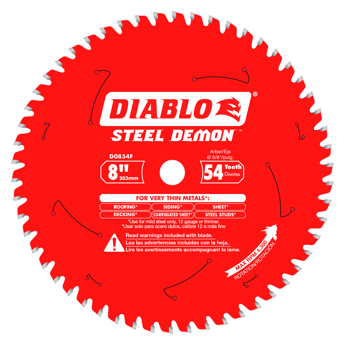 Diablo D0854F 8" x 54-Teeth Steel Demon™ Saw Blade for Thin Metal