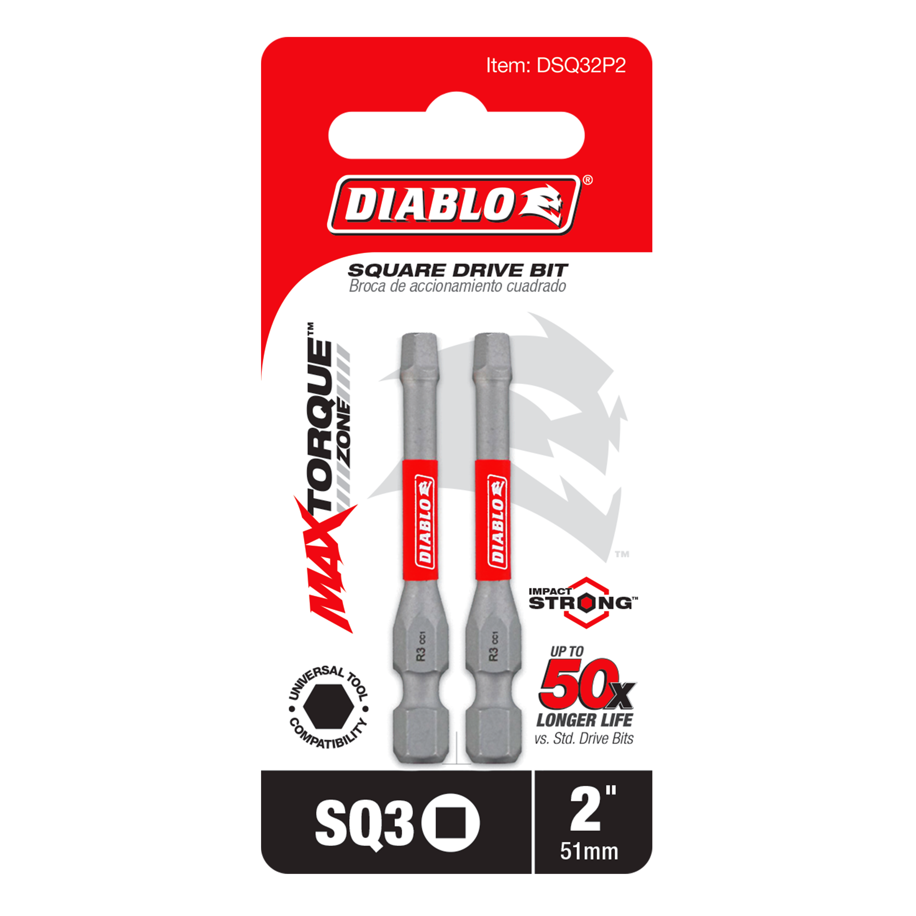 Diablo DSQ32P2 2" #3 Square Drive Bit