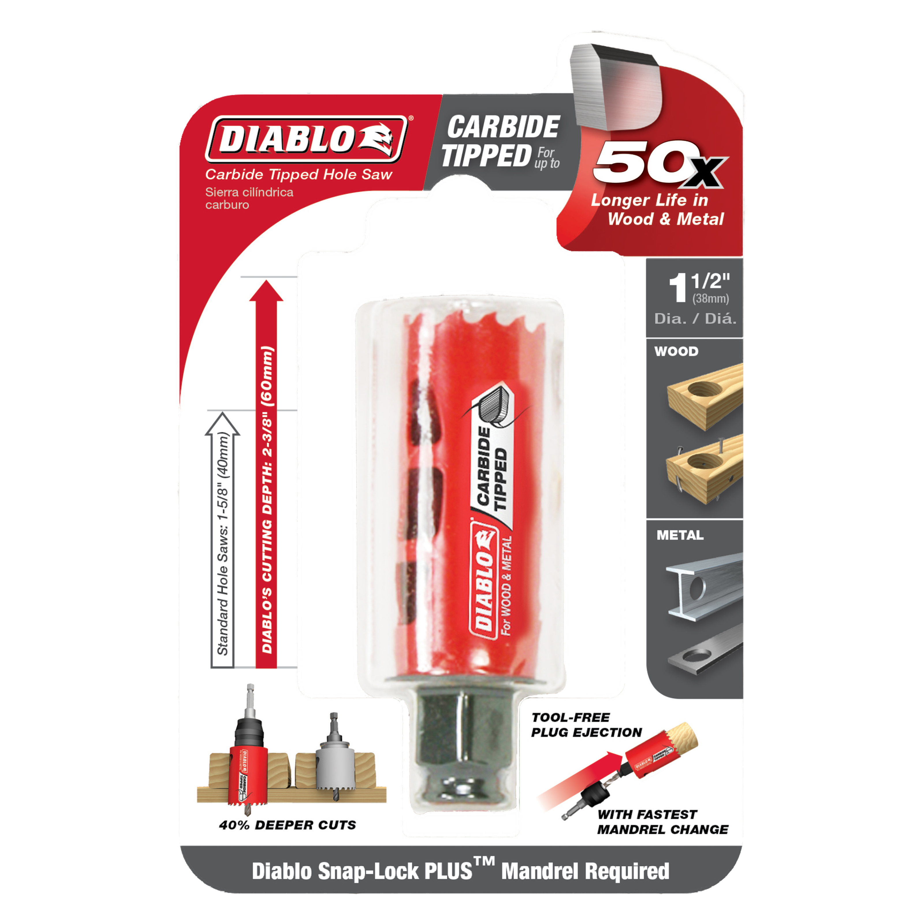Diablo DHS1500CT 1-1/2" Carbide Teeth Hole Saw for Wood and Metal