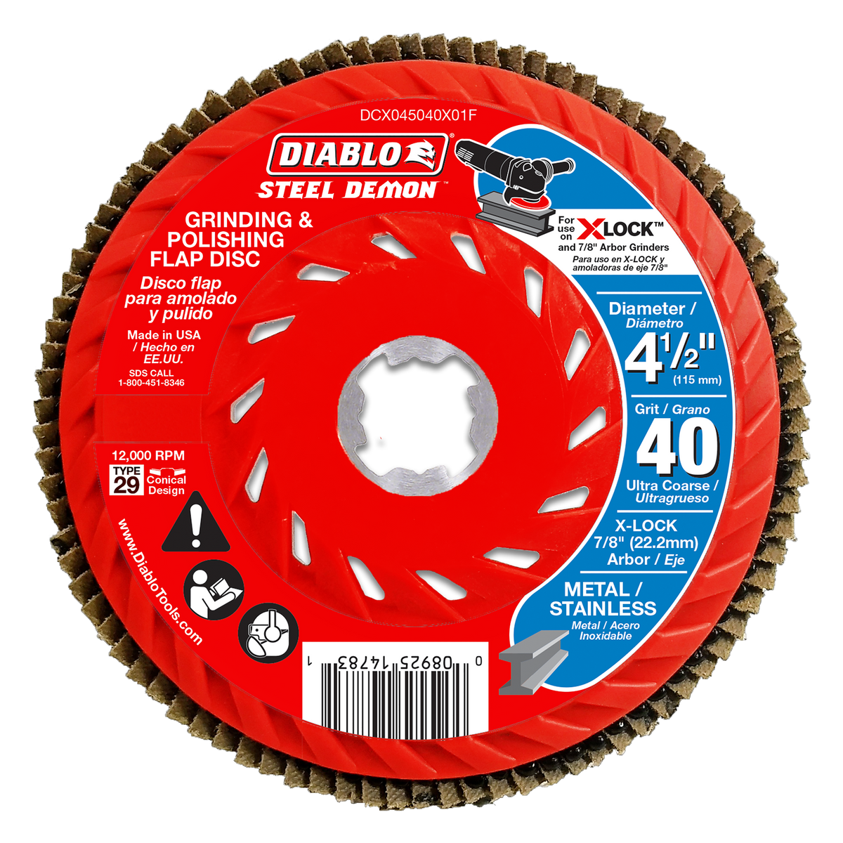 Diablo DCX045040X03F 4-1/2" 40-Grit X-LOCK Steel Demon™ Flap Discs for Metal (3-Pack)