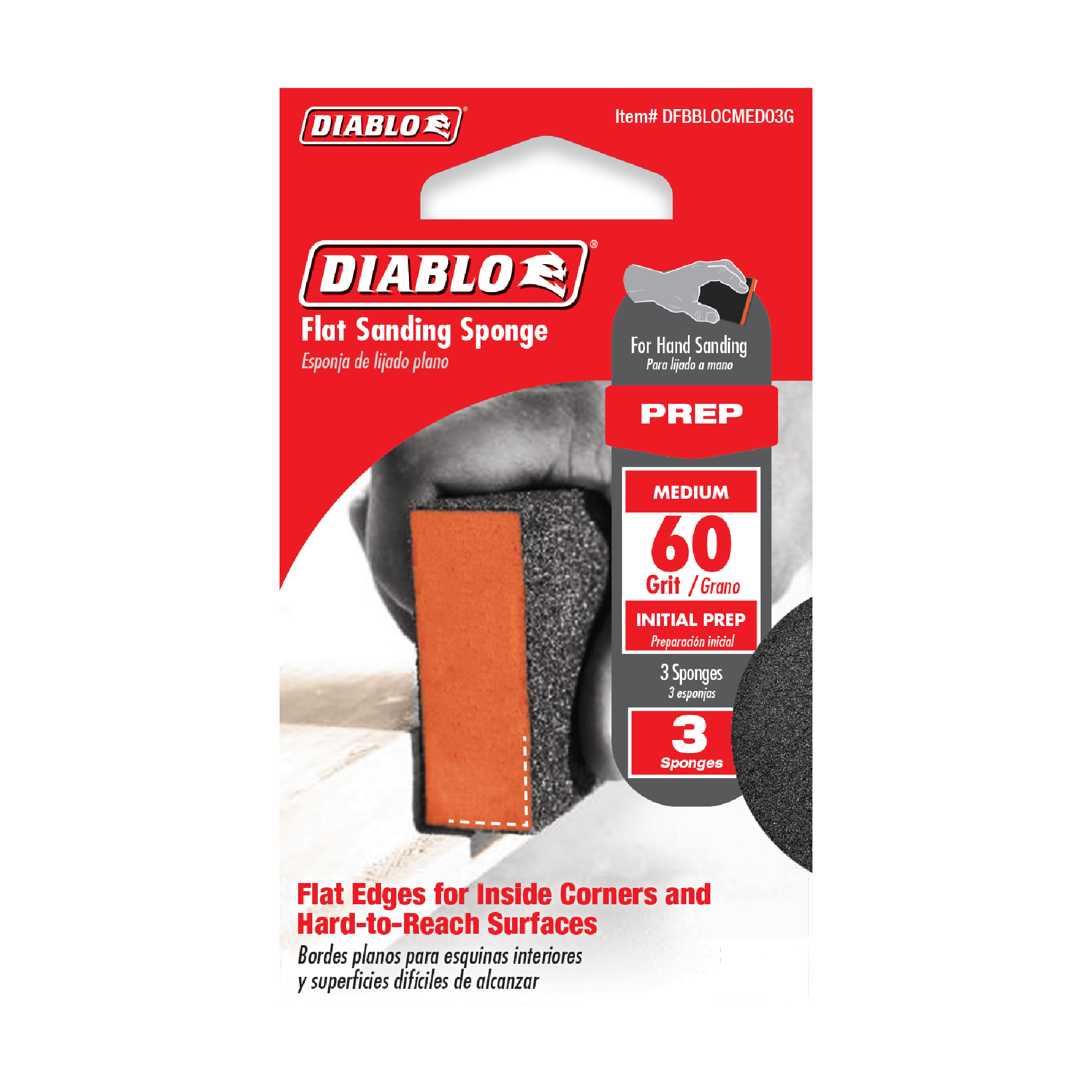 Diablo DFBBLOCMED03G 4" x 2-1/2" x 1" 60-Grit Flat Edge Sanding Sponges (3-Piece)