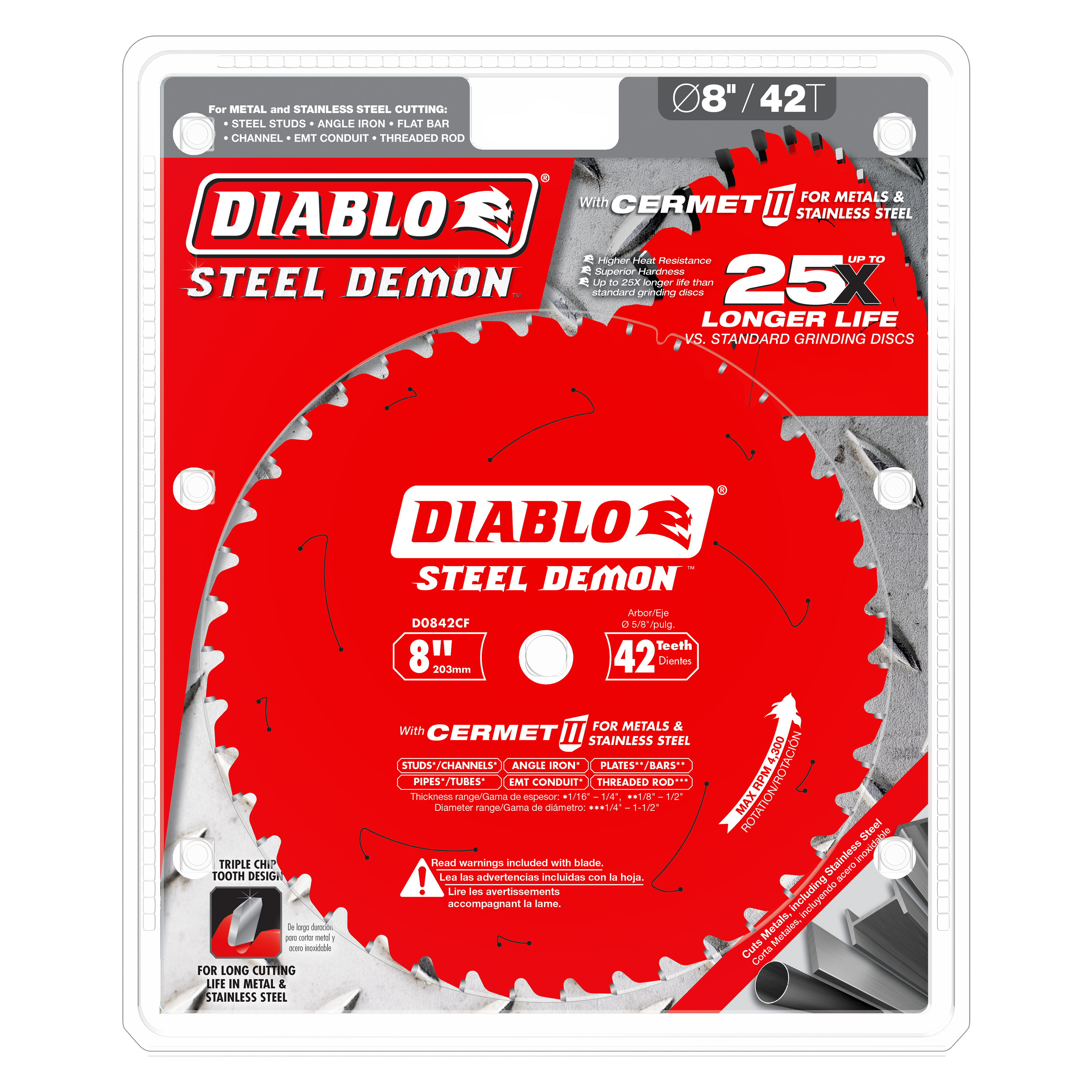 Diablo D0842CF 8" x 42-Teeth Steel Demon™ Cermet II Saw Blade for Thick Metal