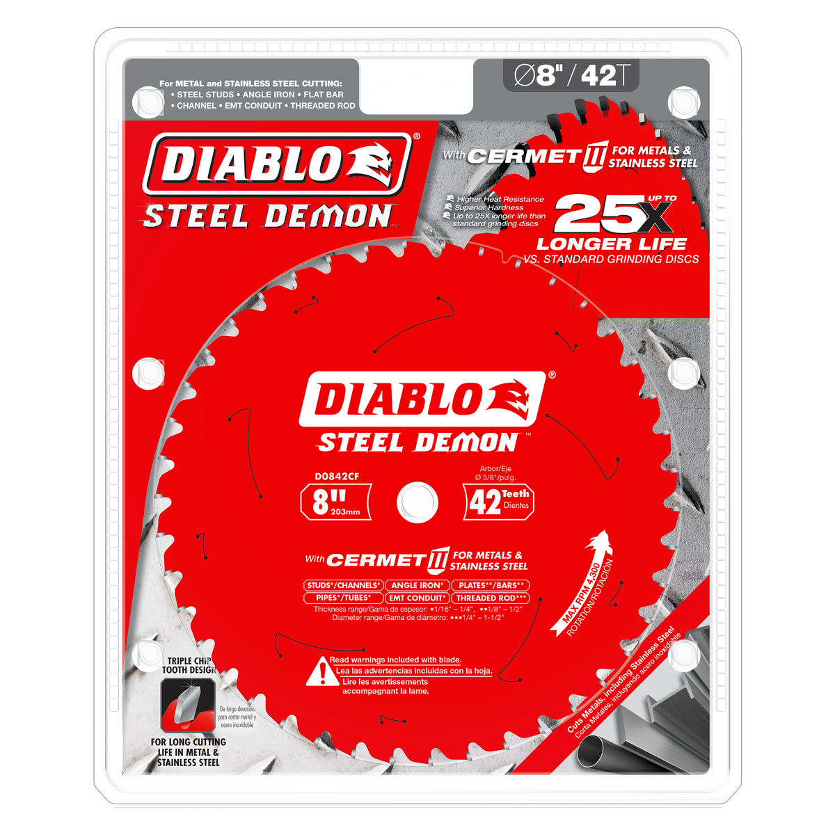 Diablo D0842CF 8" x 42-Teeth Steel Demon™ Cermet II Saw Blade for Thick Metal