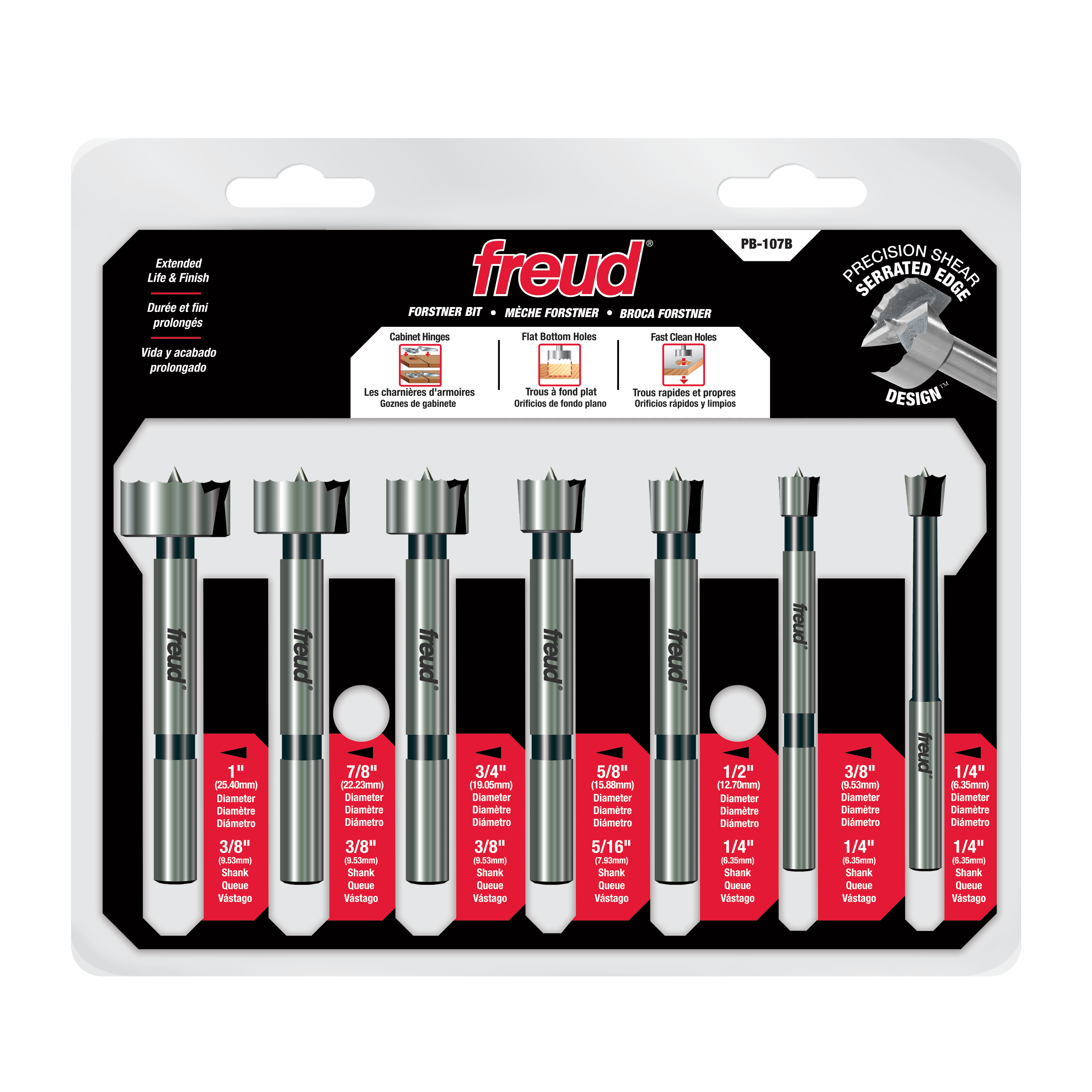 Freud PB-107B 1/4" to 1" (Dia.) 7 Pcs. Forstner Bit Set