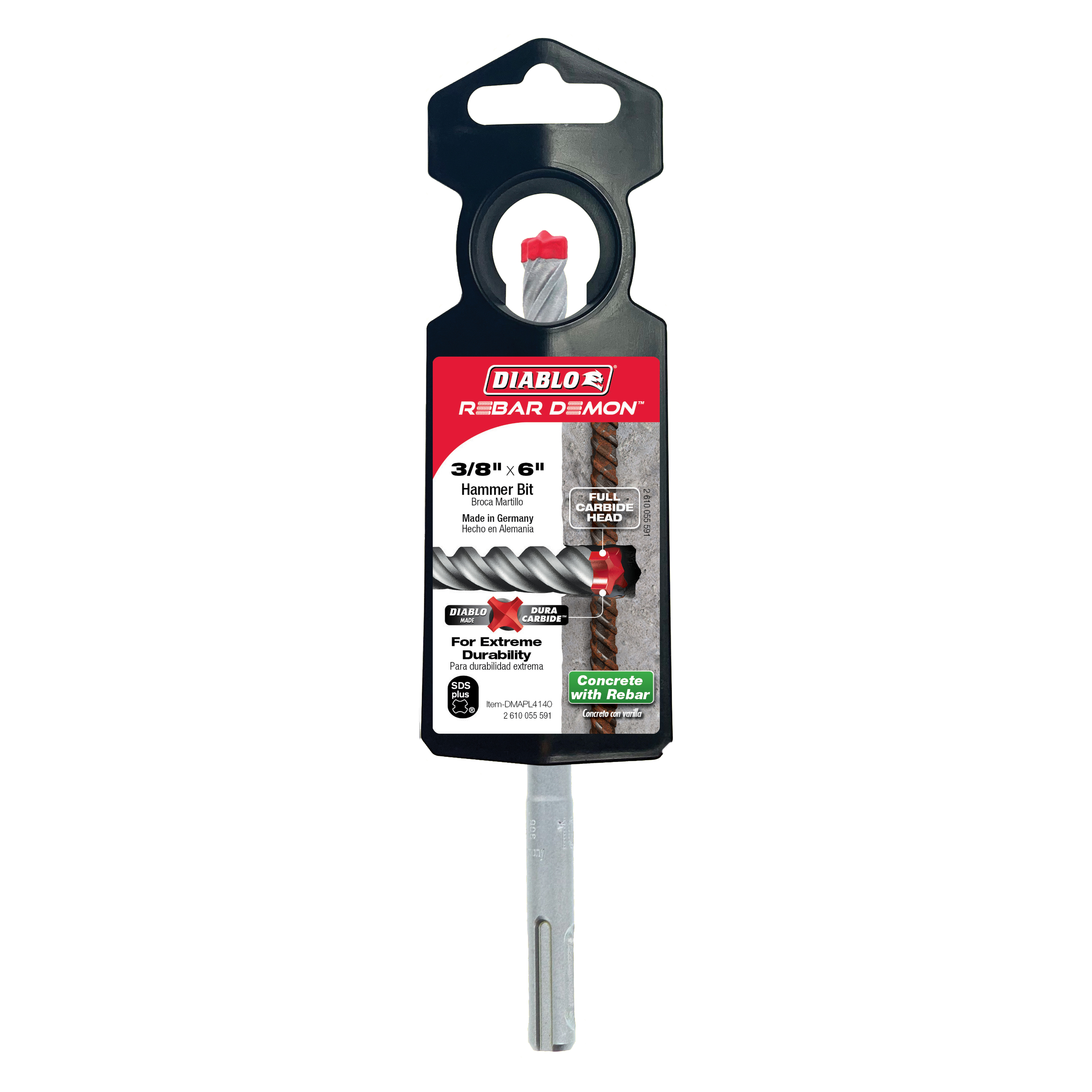 Diablo DMAPL4140 3/8" x 4" x 6" Rebar Demon™ SDS-Plus 4-Cutter Full Carbide Head Hammer Drill Bit