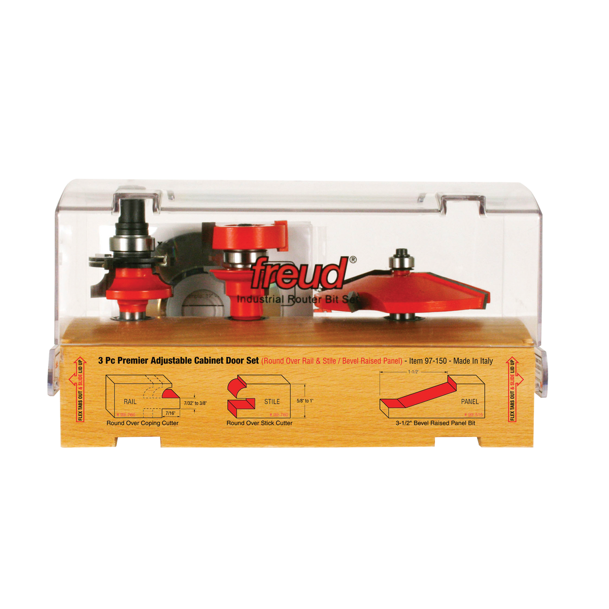 Freud 97-150 3 Piece Premier Adjustable Cabinet Bit Set