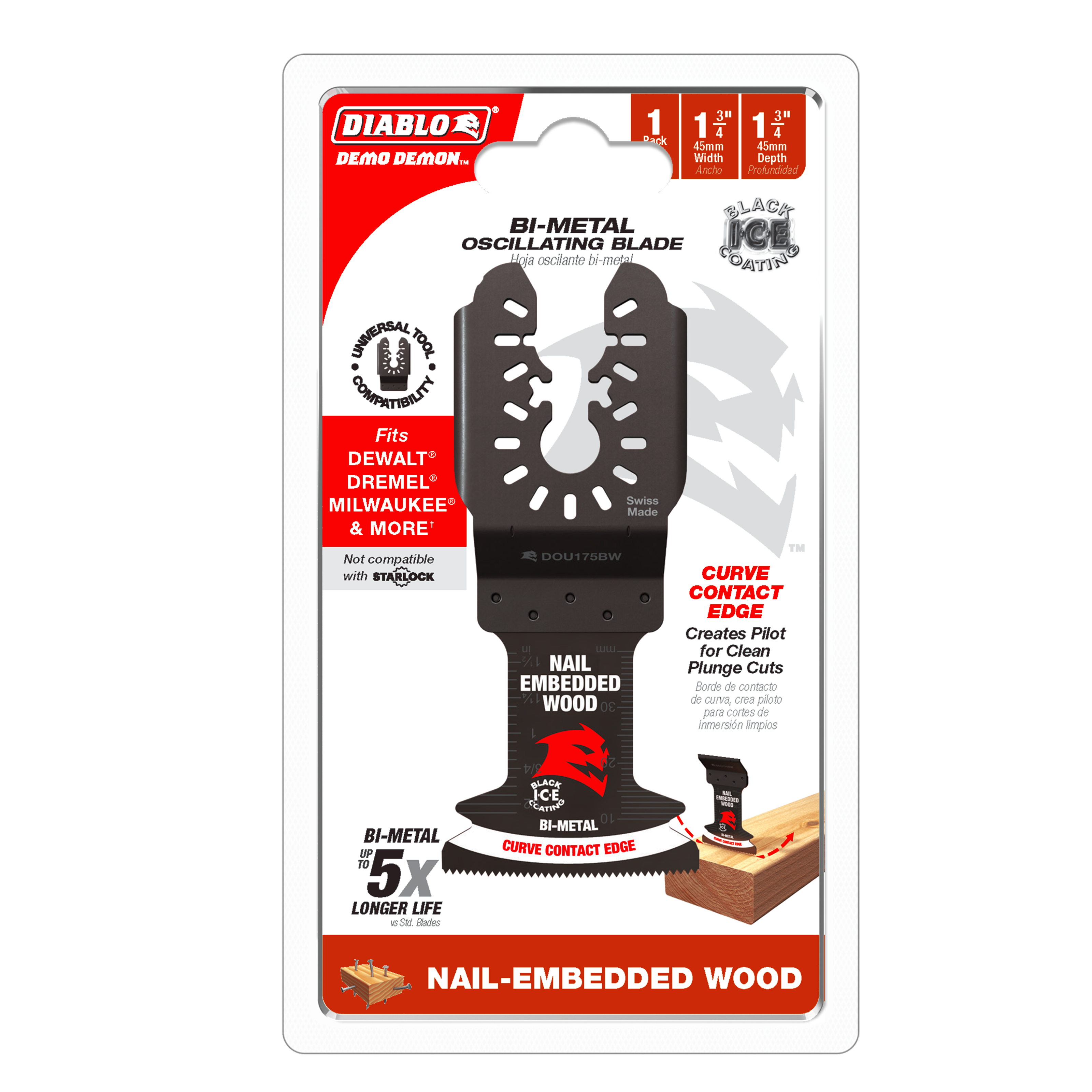 Diablo DOU175BW 1-3/4" Diablo Demo Demon™ Bi-Metal Oscillating Blade for Nail-Embedded Wood