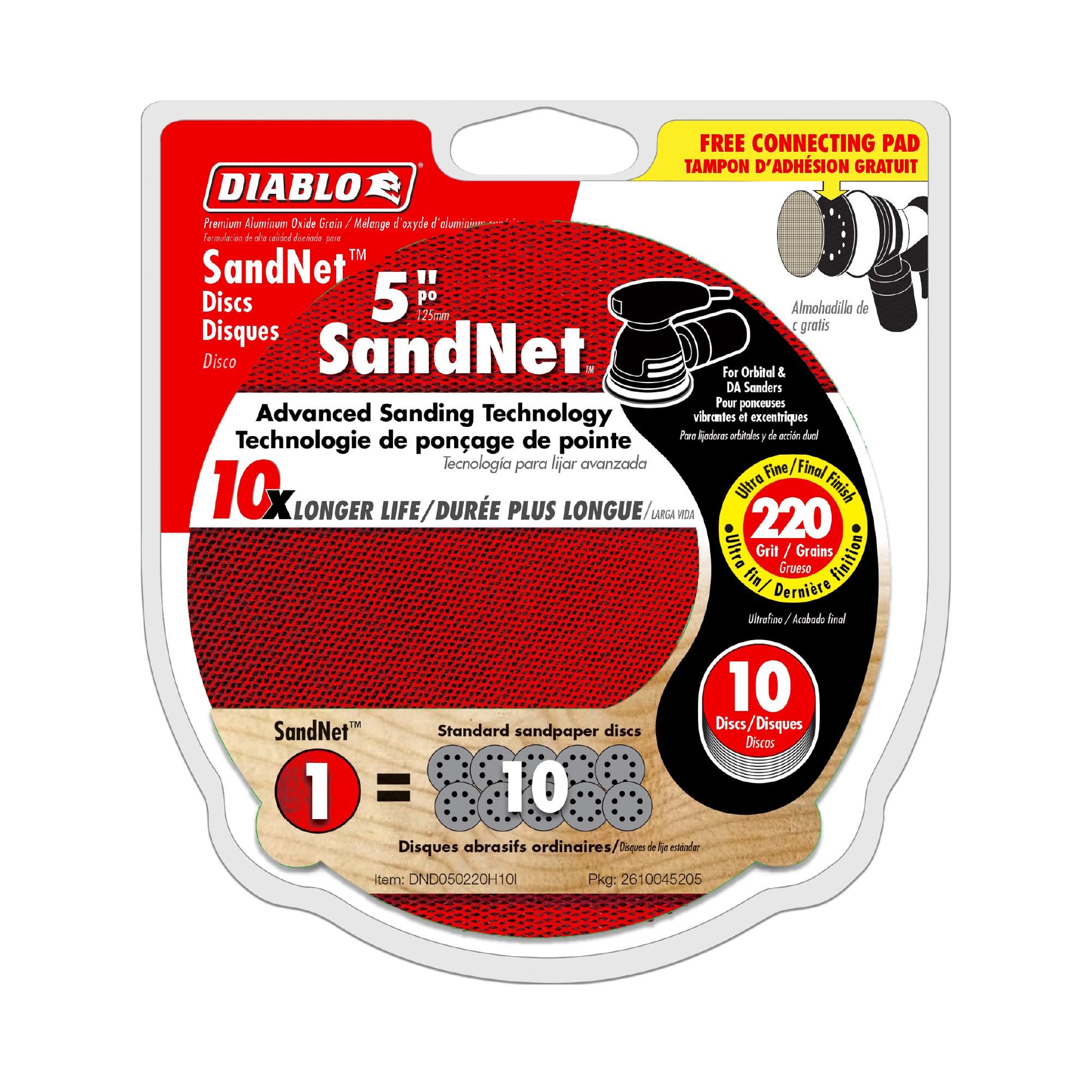 Diablo DND050220H10I 5" 220-Grit SandNET™ Sanding Discs with Connection Pad (10-Pack)