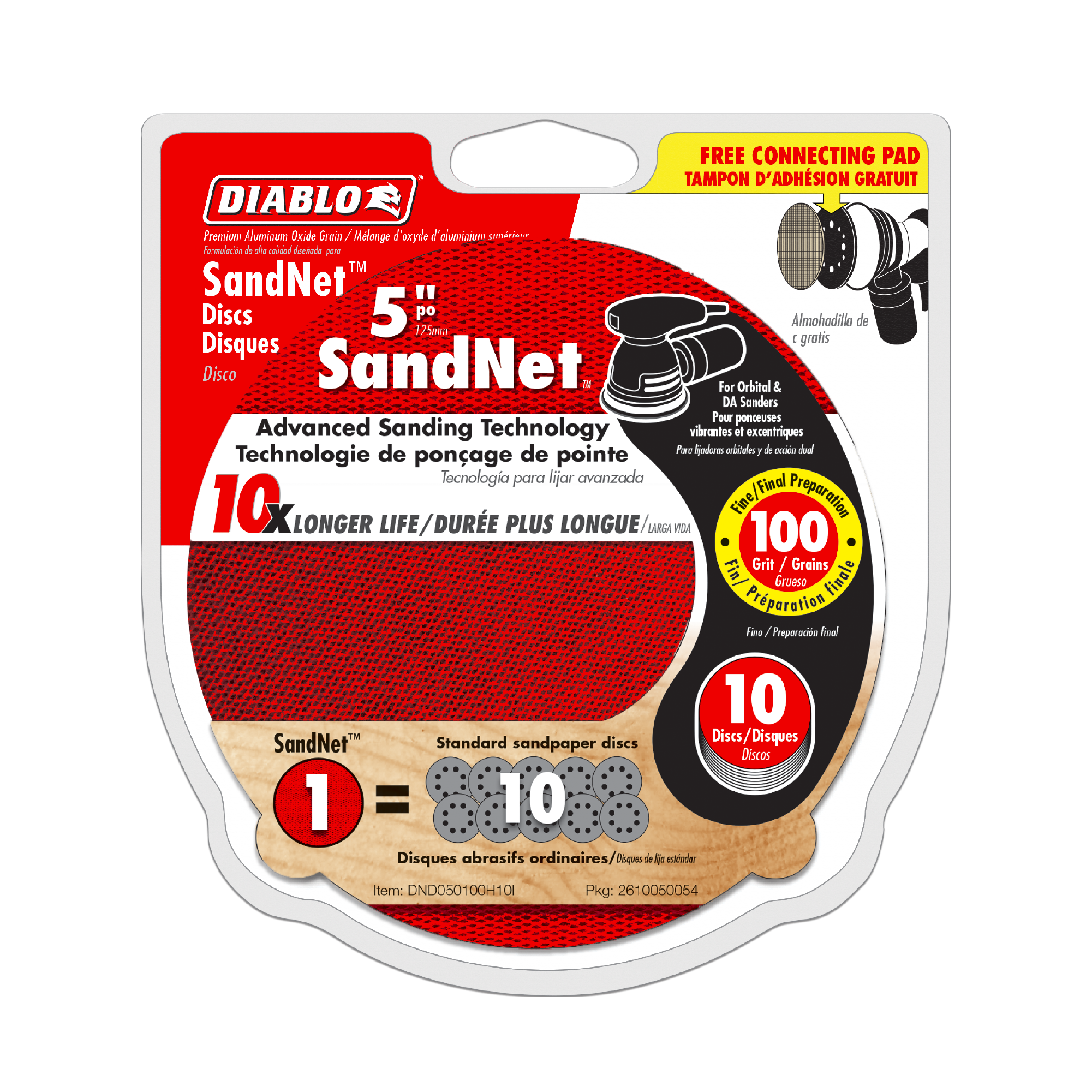 Diablo DND050100H10I 5" 100-Grit SandNET™ Reusable Sanding Discs with Connection Pad (10-Pack)