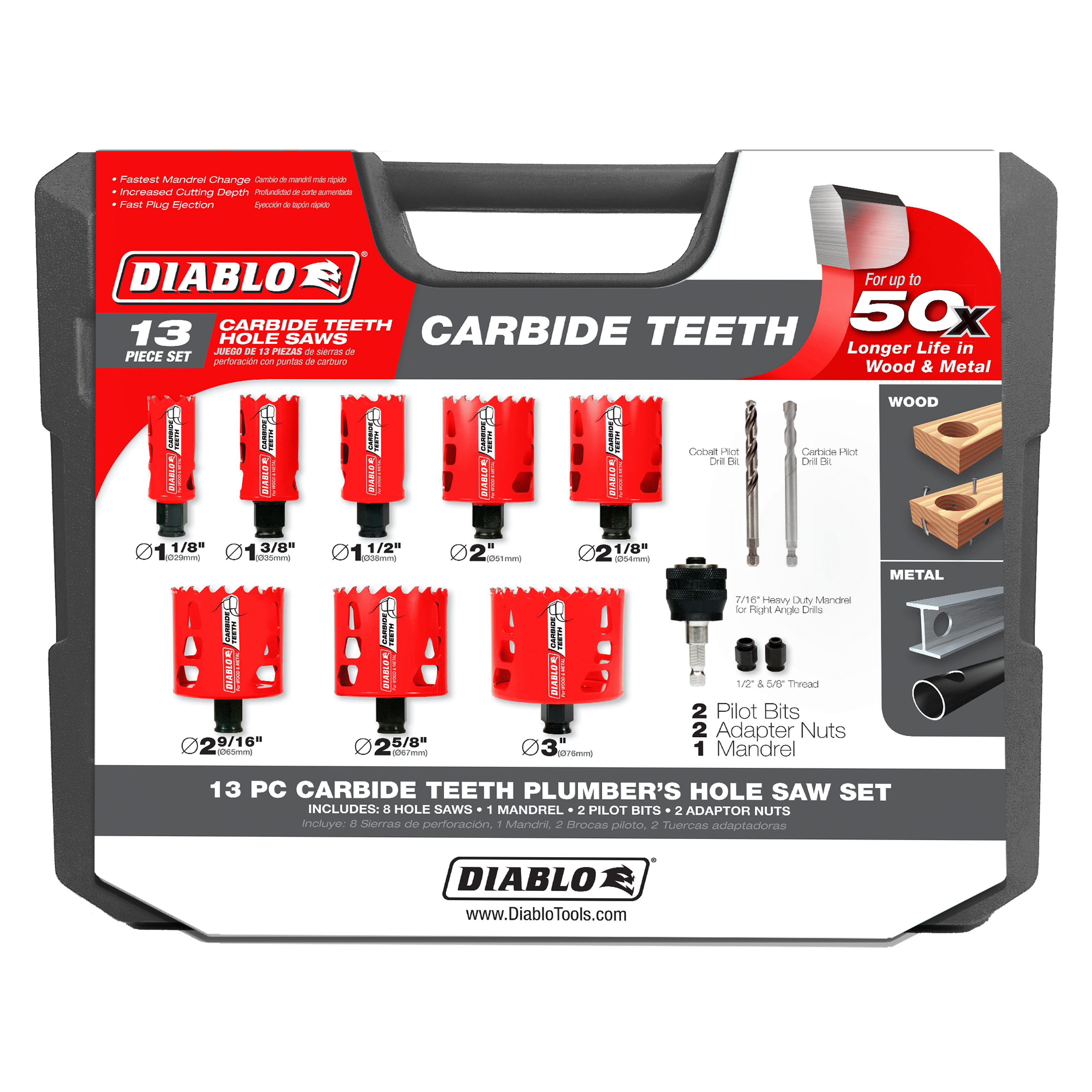 Diablo DHS13SPLCT 13 pc Carbide Teeth Hole Saw Set for Plumbers
