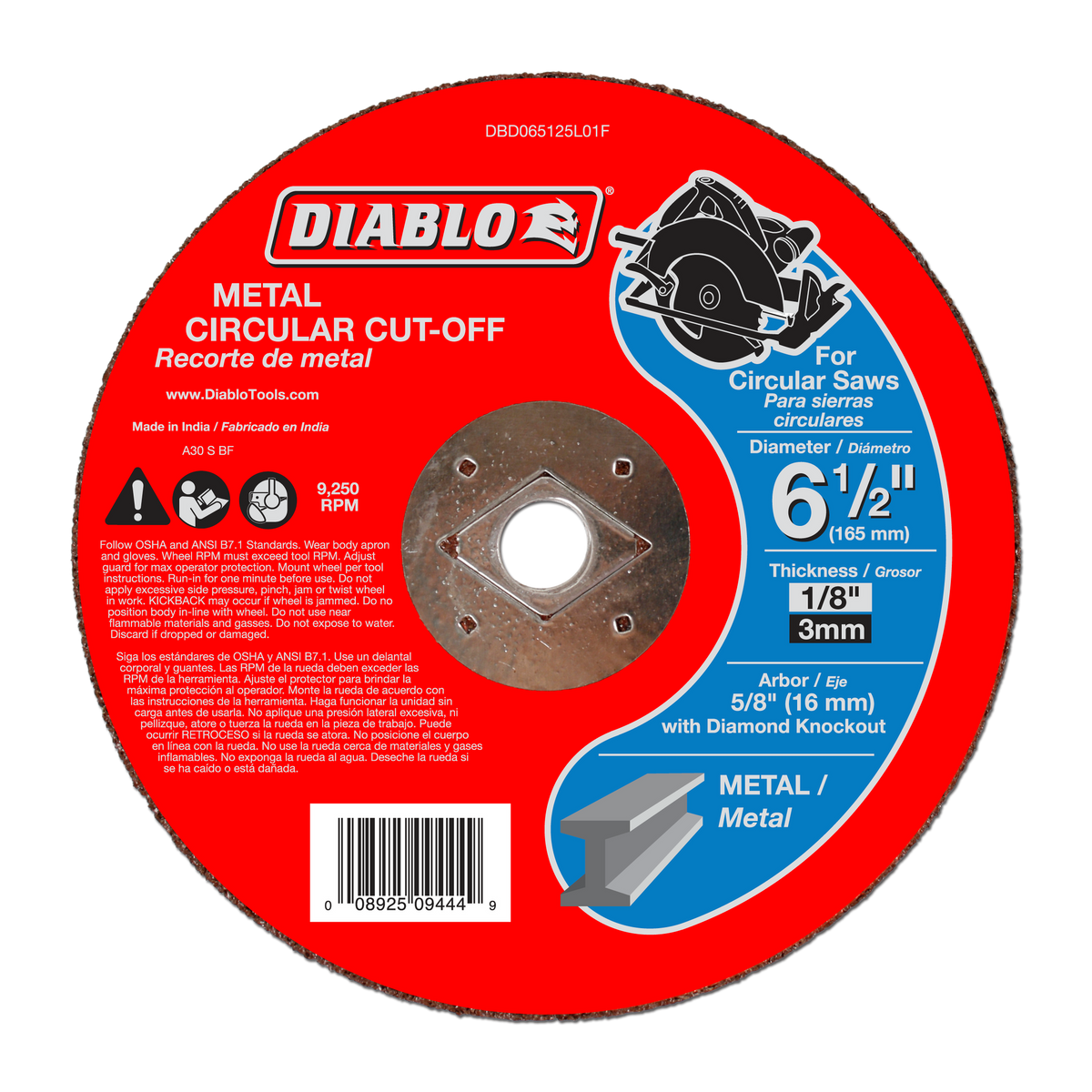 Diablo DBD065125L01F 6-1/2" Metal Cut-Off Disc