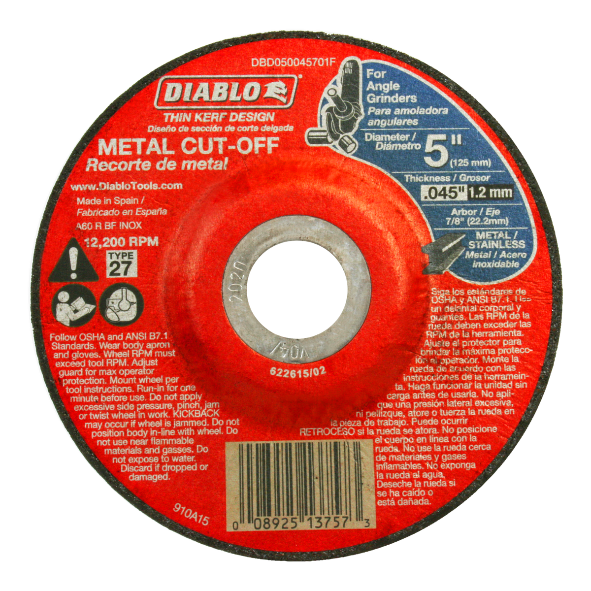 Diablo DBD050045701F 5" Type 27 Metal Cut-Off Disc