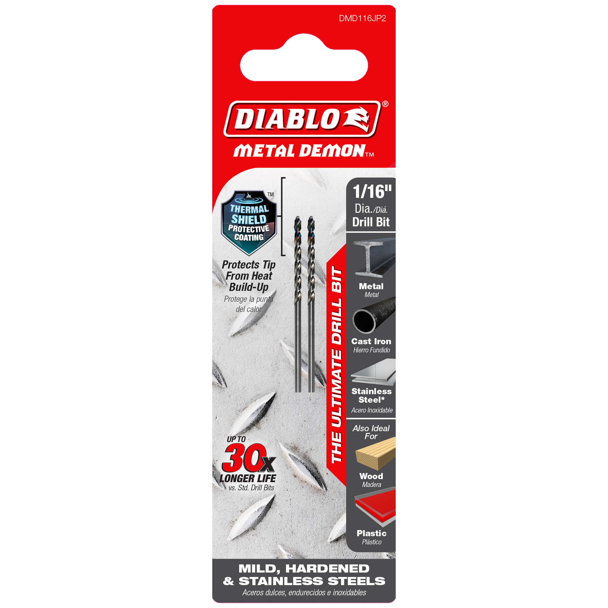 Diablo DMD116JP2 1/16" Metal Demon™ Drill Bits for Mild, Hardened and Stainless Steels (2-Pack)