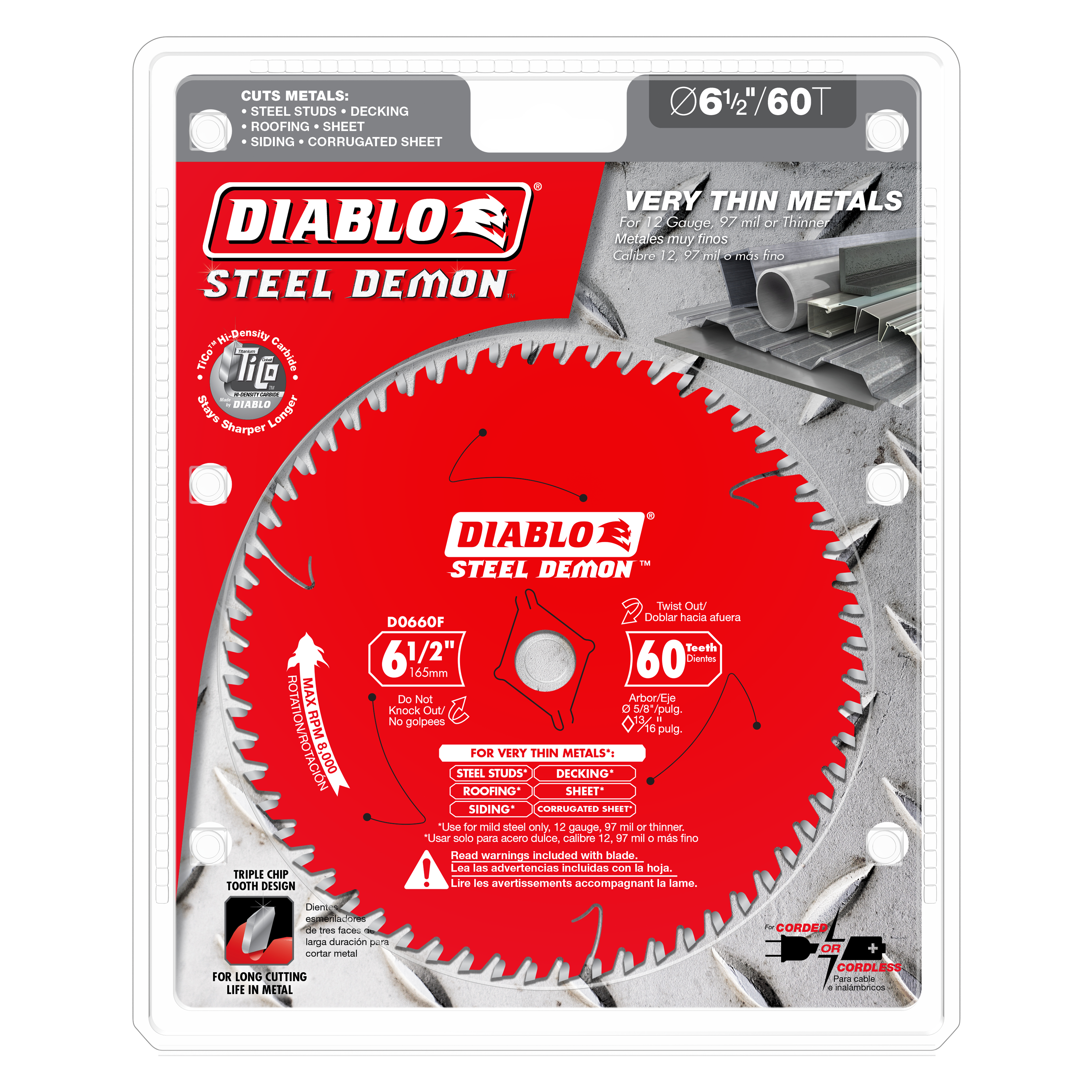 Diablo D0660F 6-1/2" x 60-Teeth Steel Demon™ Saw Blade for Thin Metal