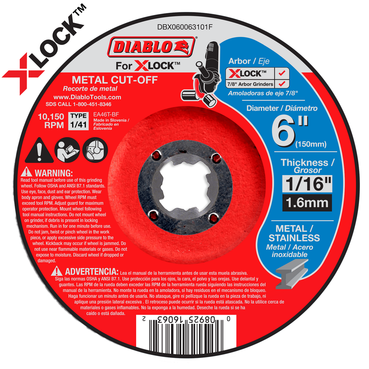 Diablo DBX060063101F 6" Type 1/41 Metal Cut-Off Disc for X-Lock and All Grinders