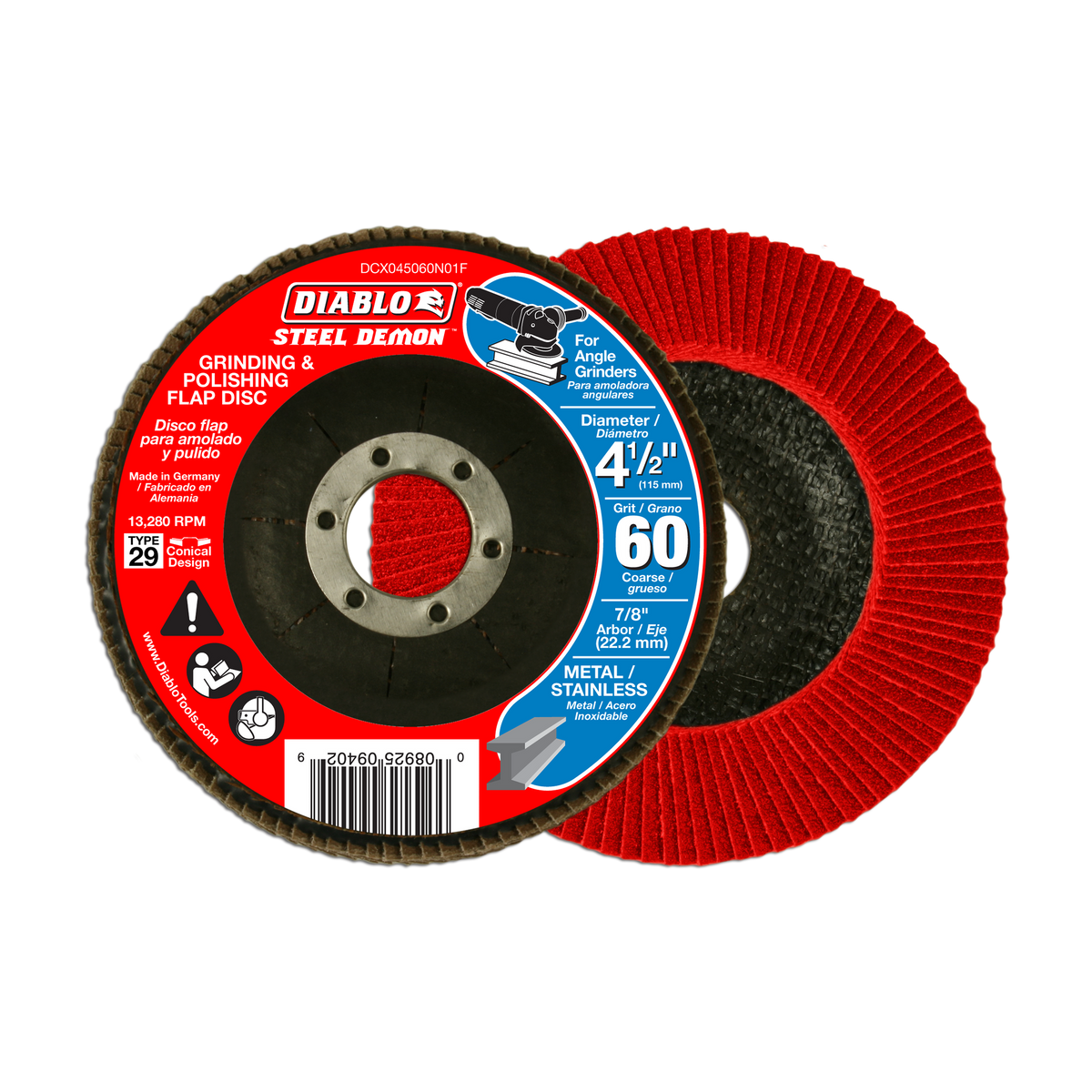 Diablo DCX045060N01F 4-1/2" 60-Grit Type 29 Steel Demon™ Flap Disc for Metal