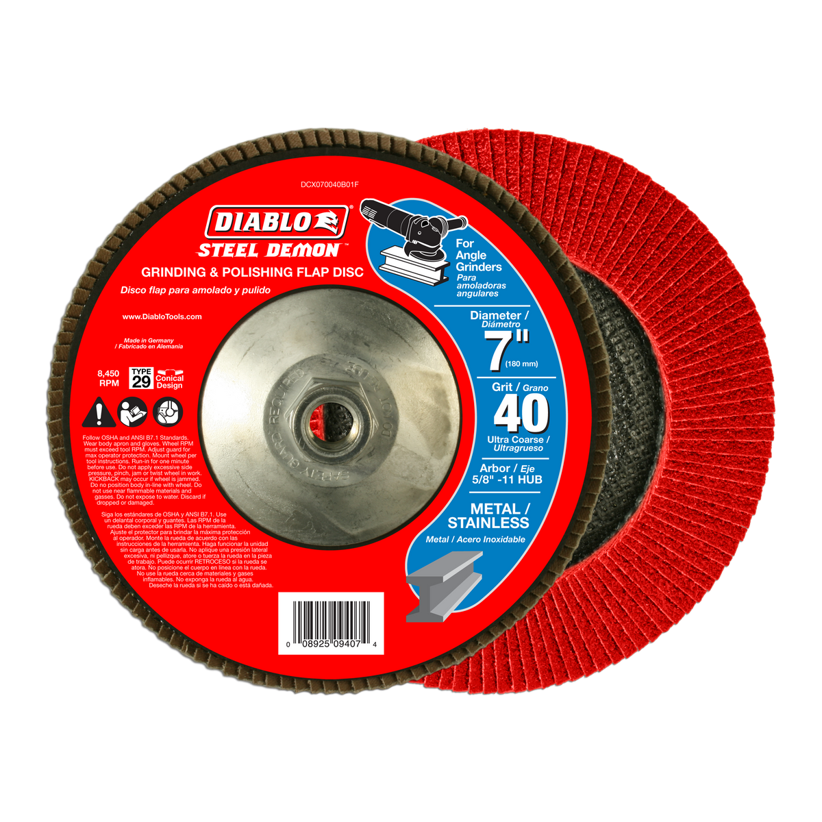 Diablo DCX070040B01F 7" 40-Grit Steel Demon™ Flap Disc for Metal