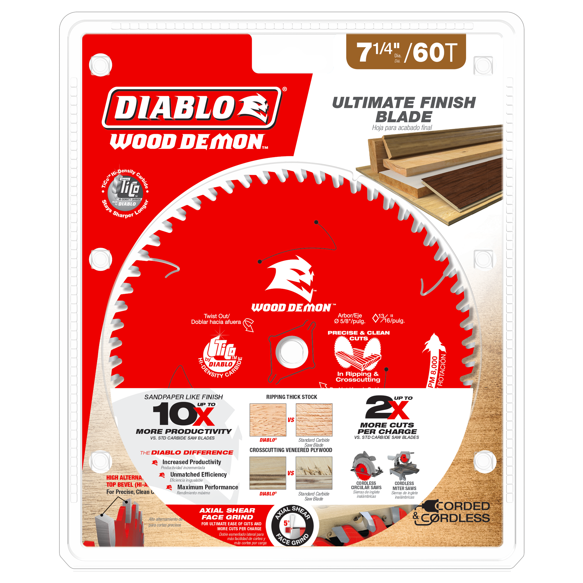 Diablo D0760UX 7-¼ 60-Teeth Wood Demon™ Ultimate Finish Carbide Saw Blade for Wood